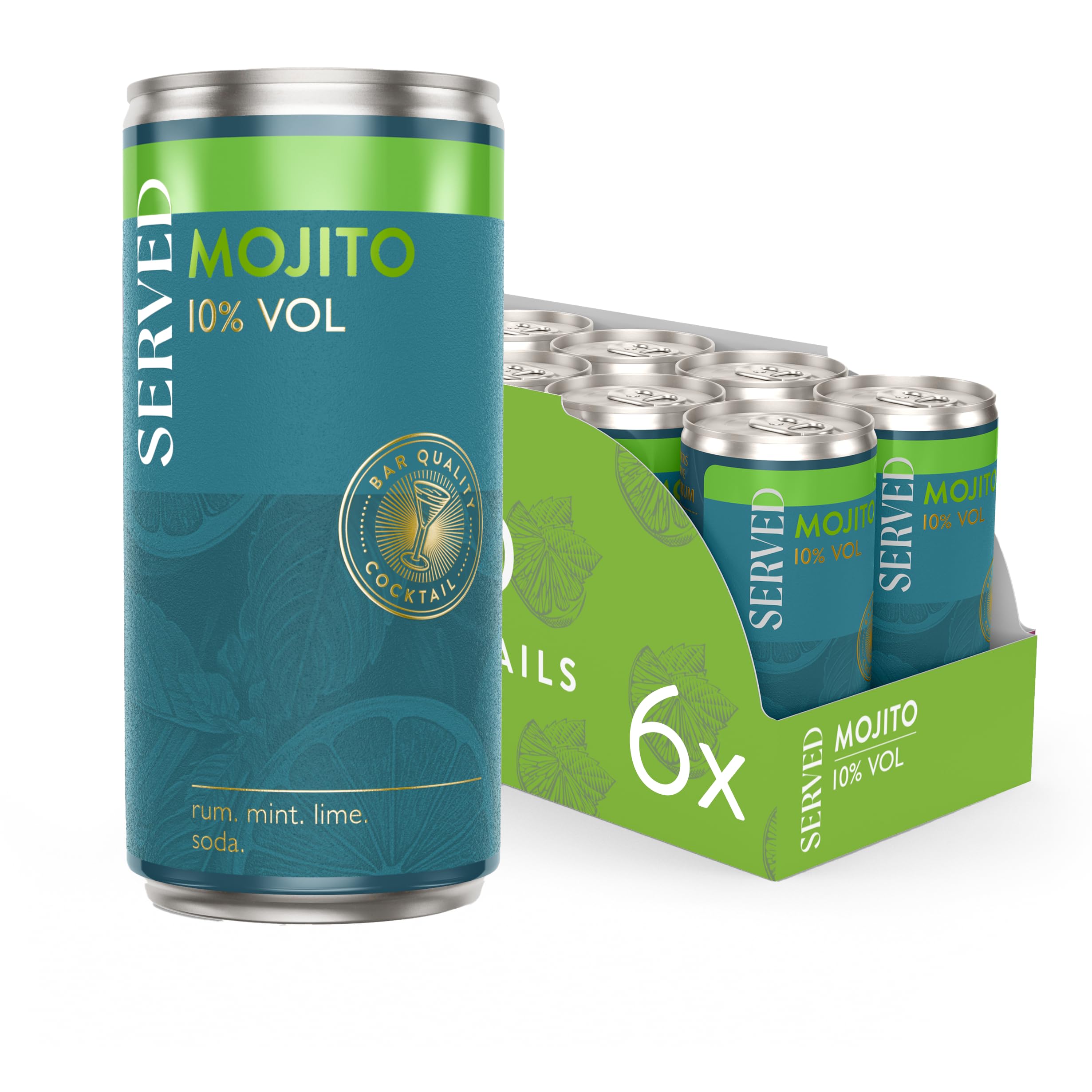 SERVED Mojito 200ml, 10% ABV, Premium Quality, Bar Strength, Pre-Mixed & Ready To Drink, 6 x 200ml Cans