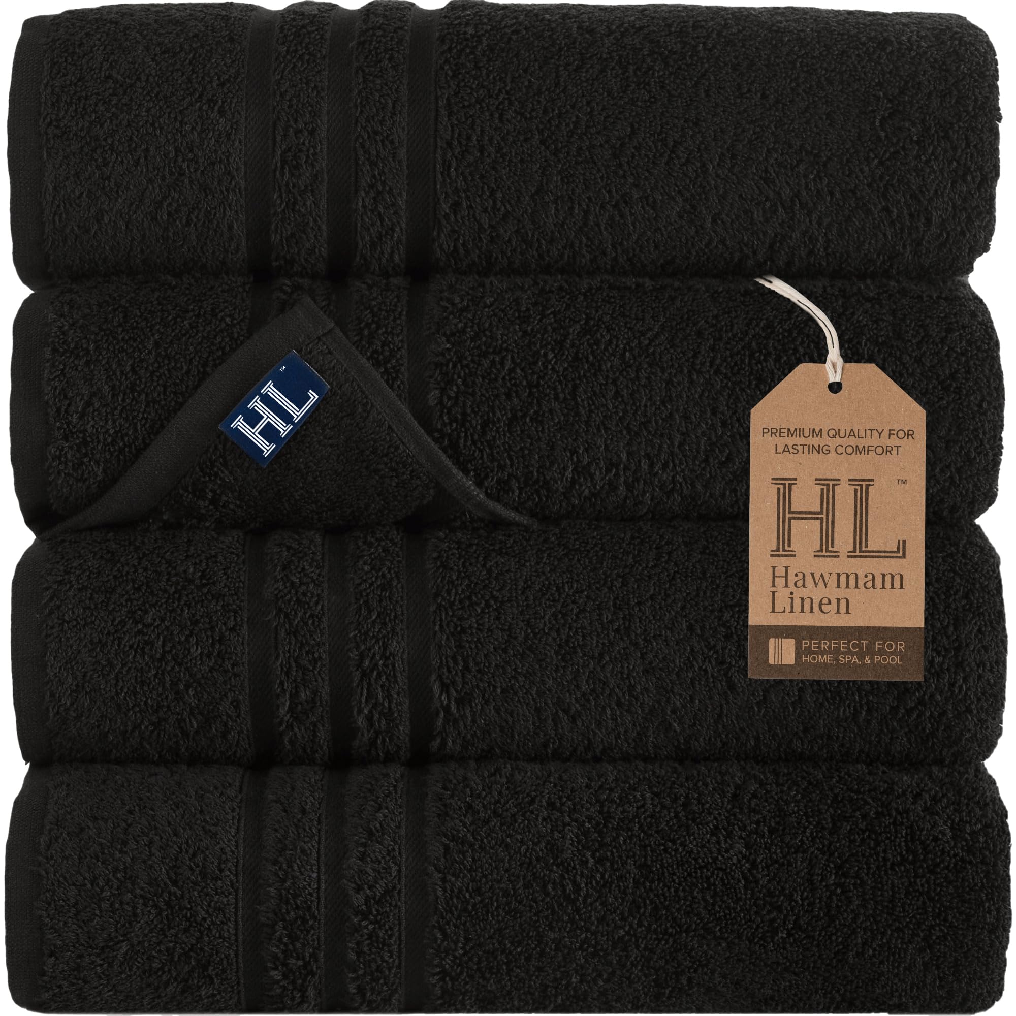 Hammam Linen Black Bath Towels 4-Pack - 27x54 Soft and Absorbent, Premium Quality Perfect for Daily Use 100% Cotton Towel