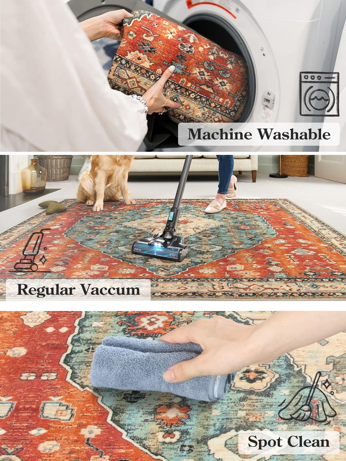KIMODE Boho Hallway Runner Rug 60 x 210cm, Non Slip Rugs for Bedroom Machine Washable Kitchen Rug Soft Vintage Living Room Rugs Non Shedding Rug for