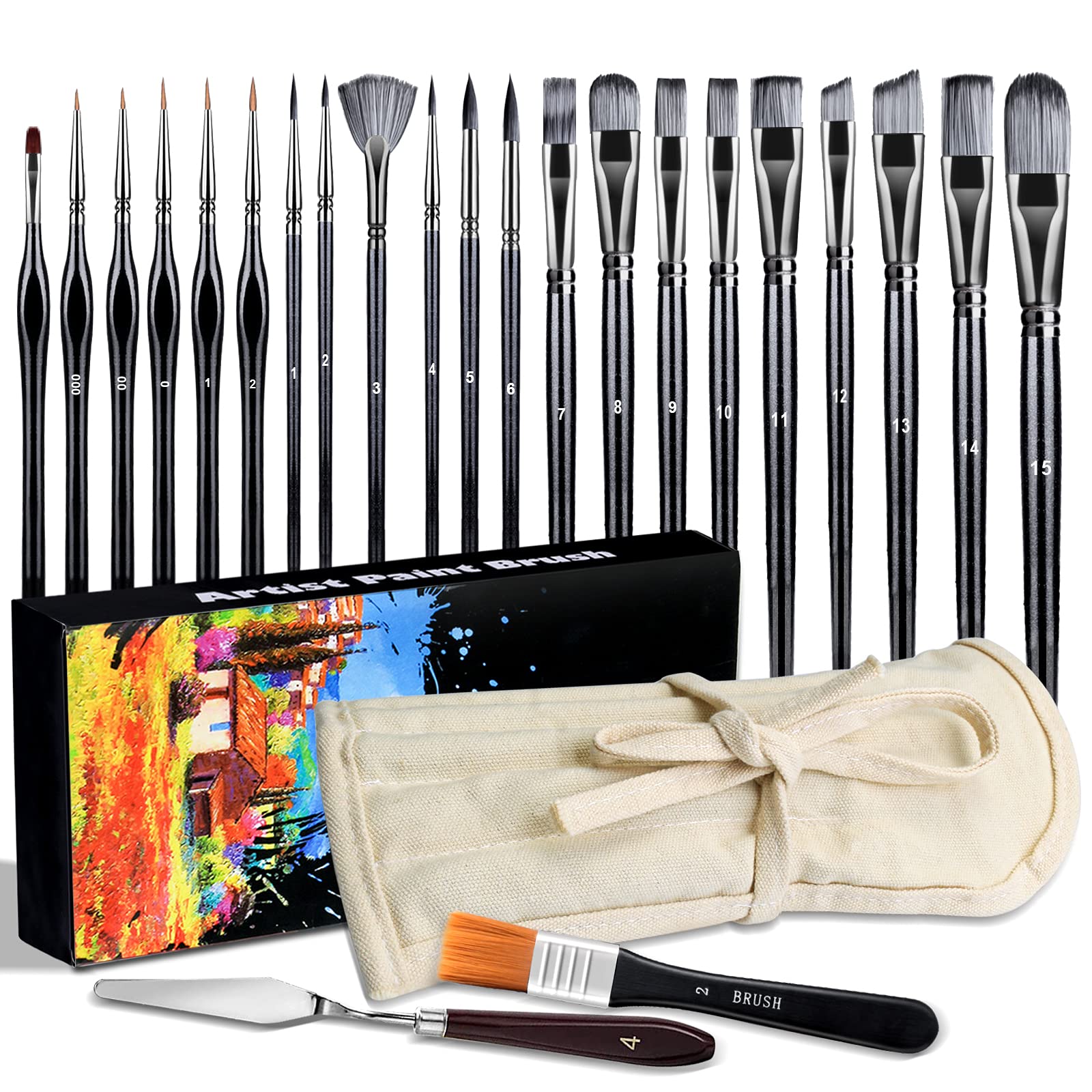 23 PCS Set Paintbrush, Professional Assorted Shape Soft Hair Bristle Art Brushes, All Purpose Artist Paint Brushes for Premium Adult Detail, Gouache,