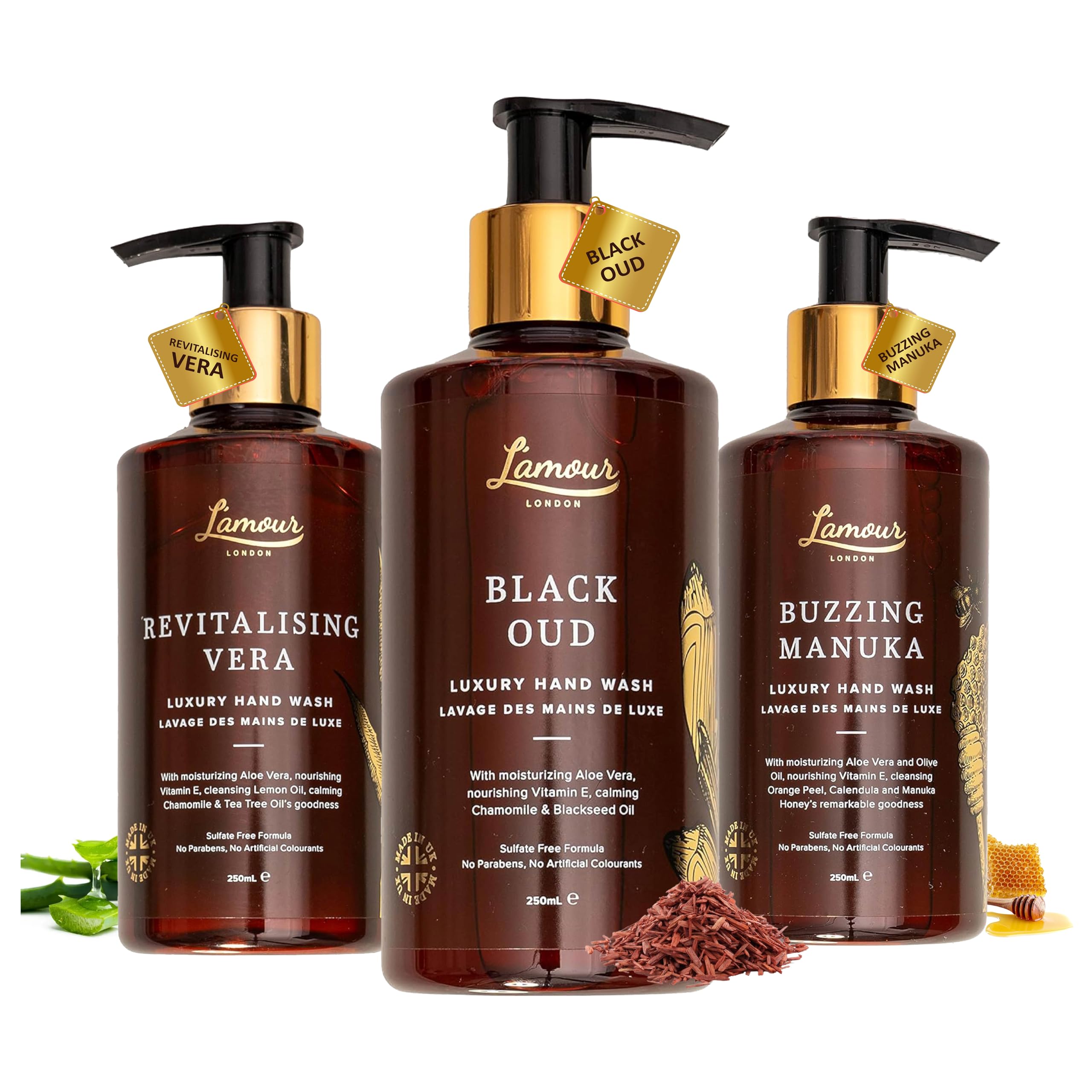 L'amour London| Luxury Bliss Hand Wash Collection | Oud | Manuka | Aloe Vera | Essential Oils | Sulphate Free | Gentle for dry and sensitive skin |