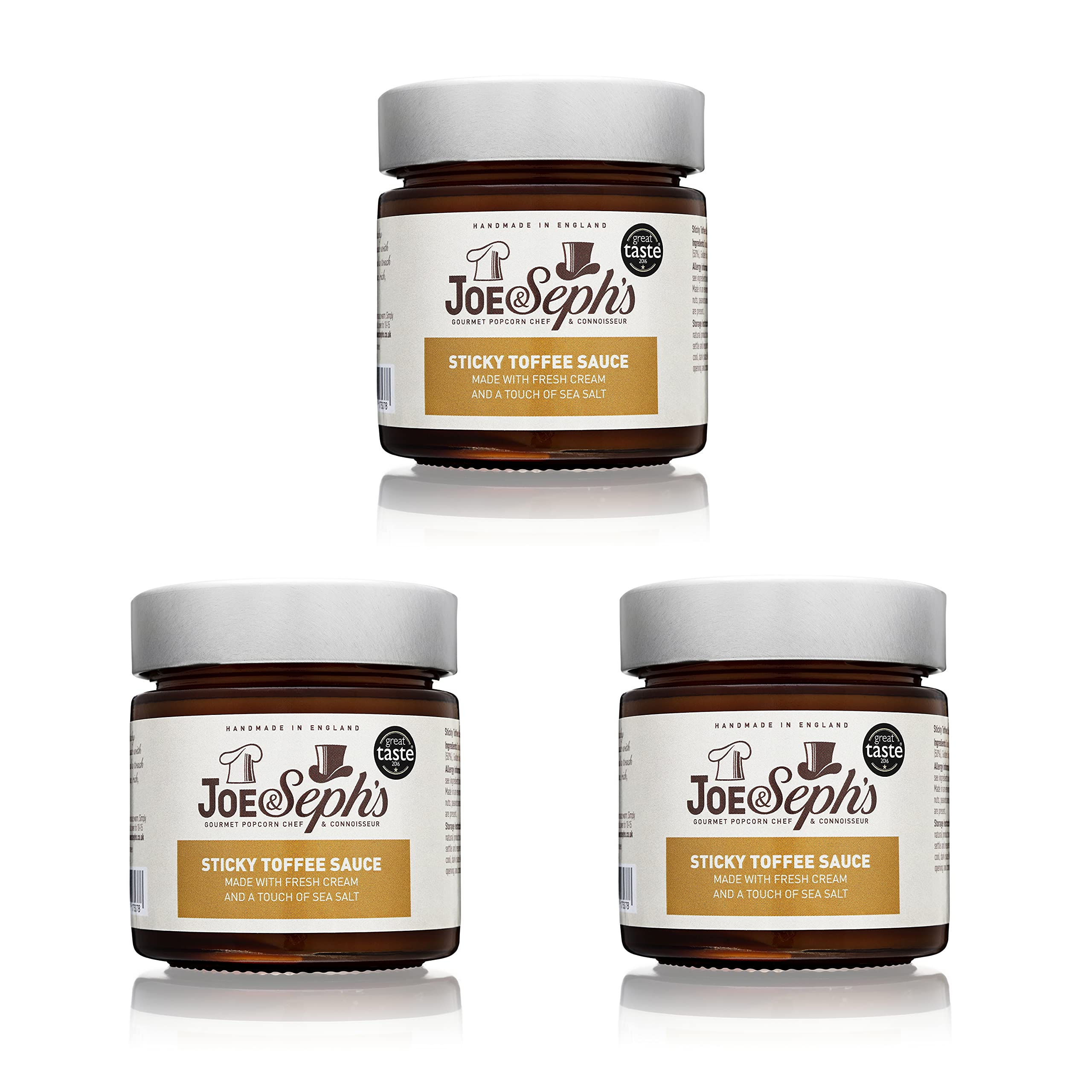 Joe & Seph's Sticky Toffee Caramel Sauce (3x230g)| 1 Star Great Taste Award, caramel drizzle, ice cream sauce, caramel sauce for coffee, vegetarian,