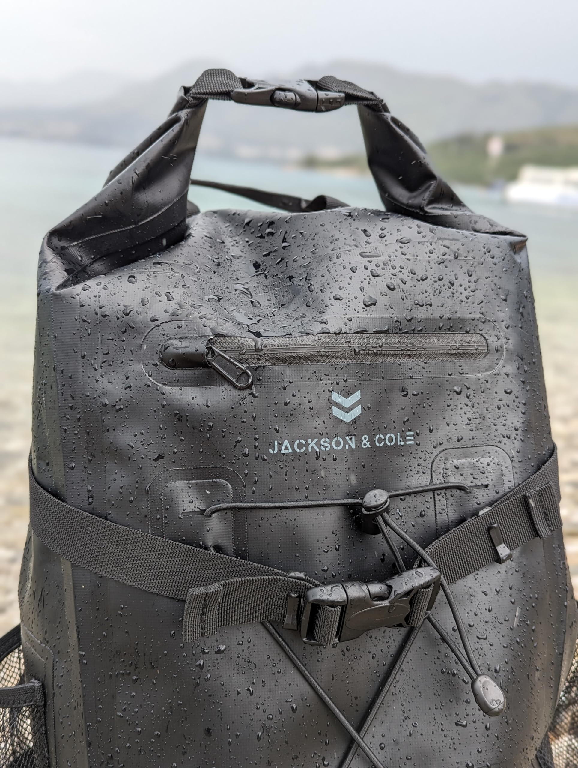 Jackson & Cole Waterproof Backpack - 25L Dry Bag Backpack - Rolltop, Reflective, Webbing for Watersports, Motorcycling, Camping, Hiking, Boating,