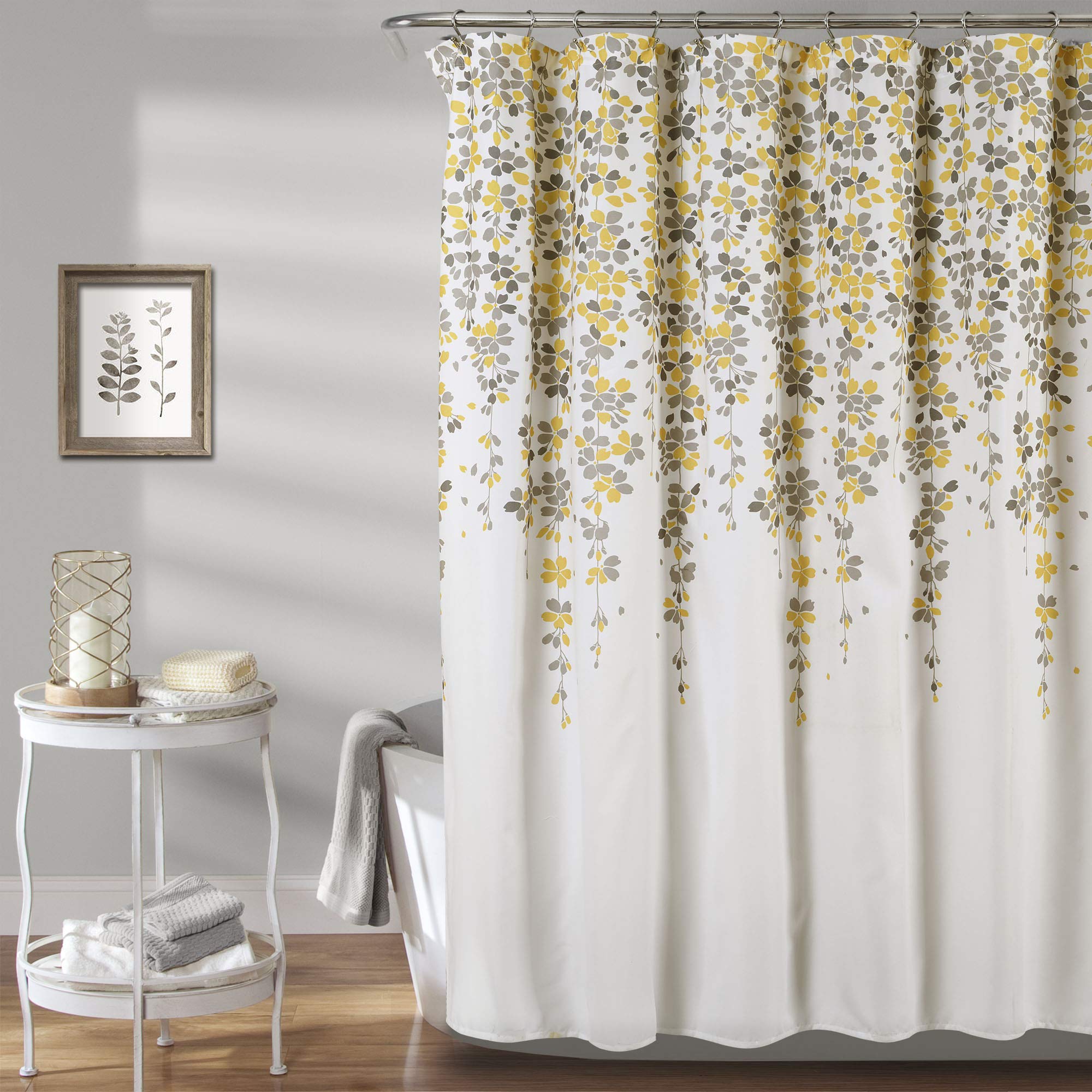 Lush Decor Weeping Flower Shower Curtain, 72? x 72?, Yellow & Gray
