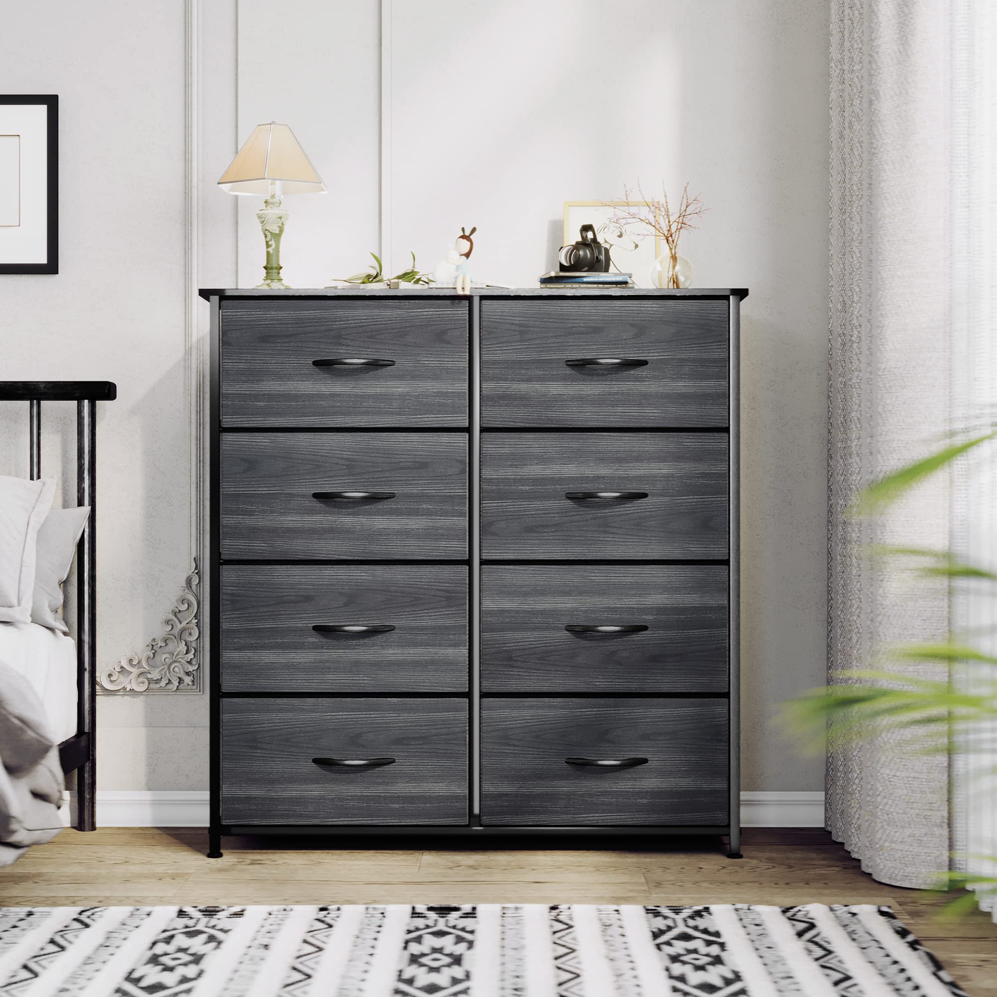 YITAHOME Chest of Drawer with 8 Drawers for Bedroom Fabric Dresser Storage Drawers With Handles Metal Frame for Living Room, Hallway,Charcoal Black