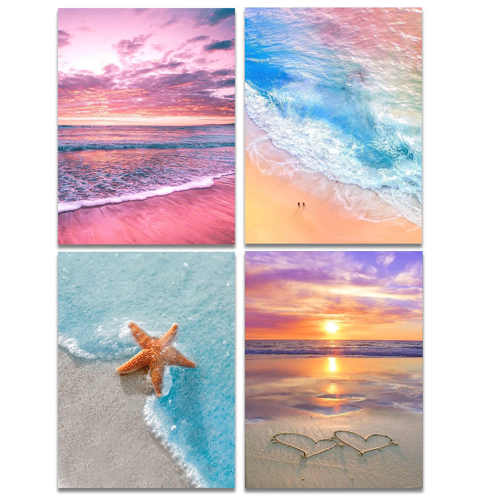 Muzagroo 4-Pack 5D Diamond Painting Kits for Adults, DIY Drill Diamond Art Kits, Arts and Crafts for Beginners, Beach and Waves Diamond Wall Art for