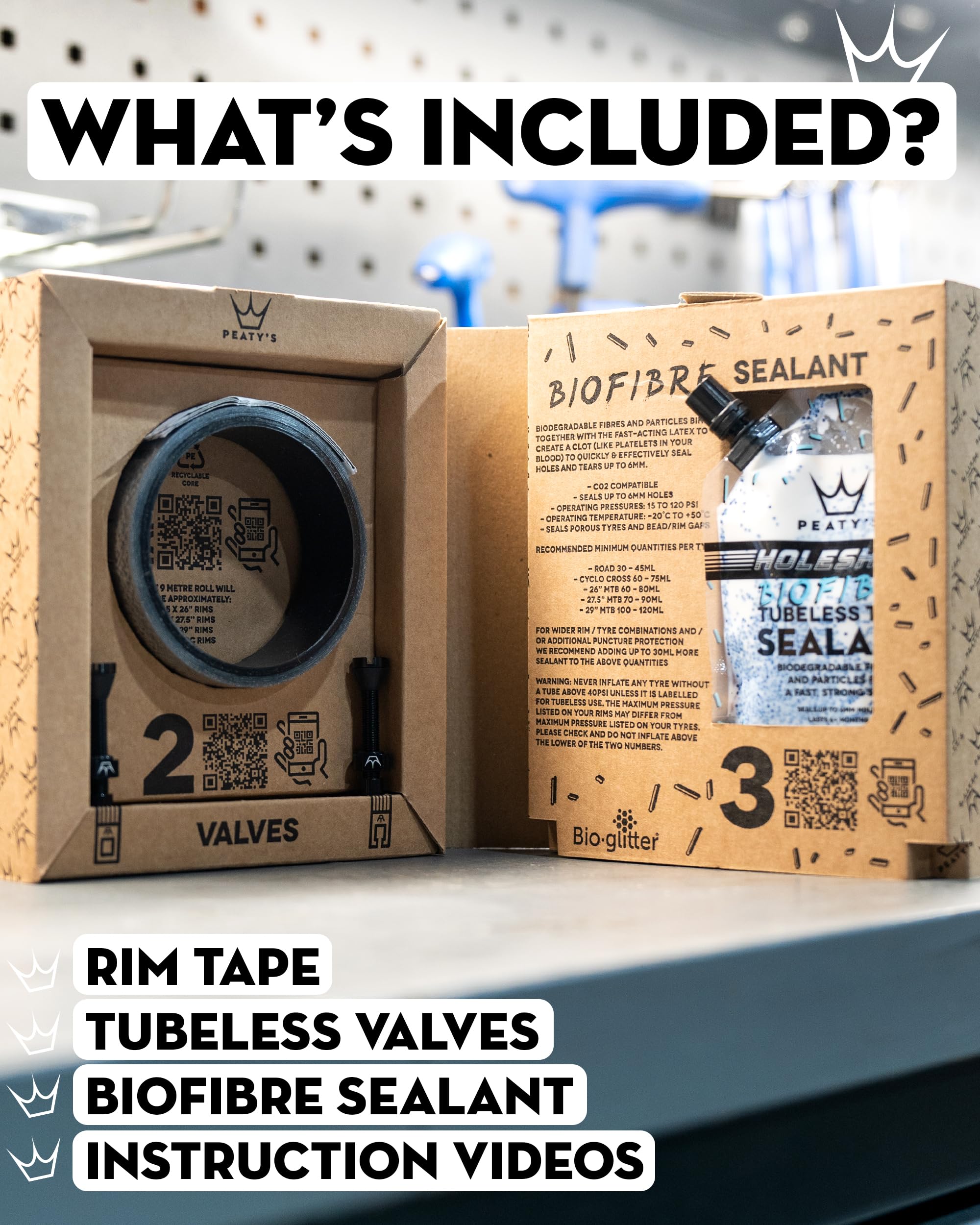 Peaty's Tubeless Wheel Conversion Kit - Road & Gravel - 21mm Tape / 60mm Valves / 1x 120ml Holeshot Biofibre Sealant Pouch,Black