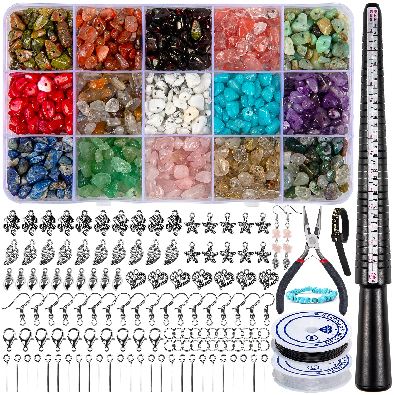 HONGTEYA 801 Pcs Crystal Jewellery Making Kit, Crystals for Jewellery Making with Crystal Gemstone Beads 5-7mm Stone Bead Drilled Beads for Jewelry