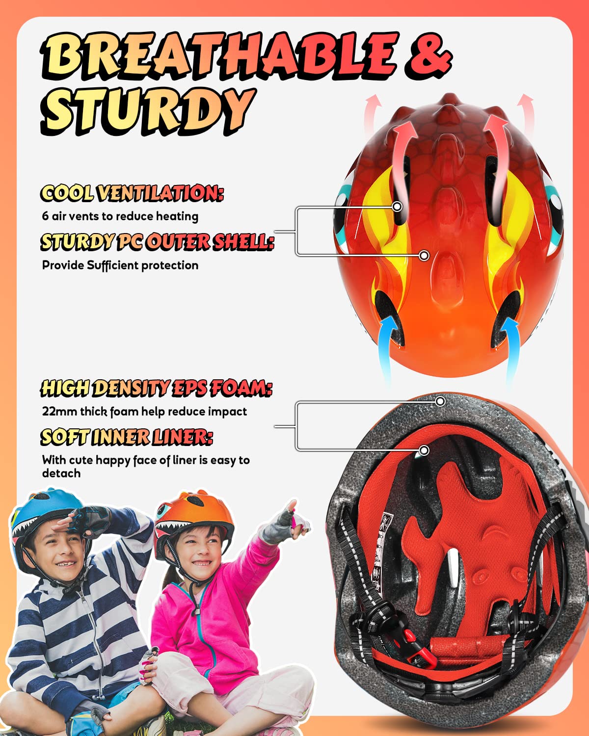 VICTGOAL Kids Bike Helmet with Cute 3D Cartoon Design for Cycling Roller Skating Scooting Lightweight Sports Safety Helmet for Ages 3-8 Boys Girls