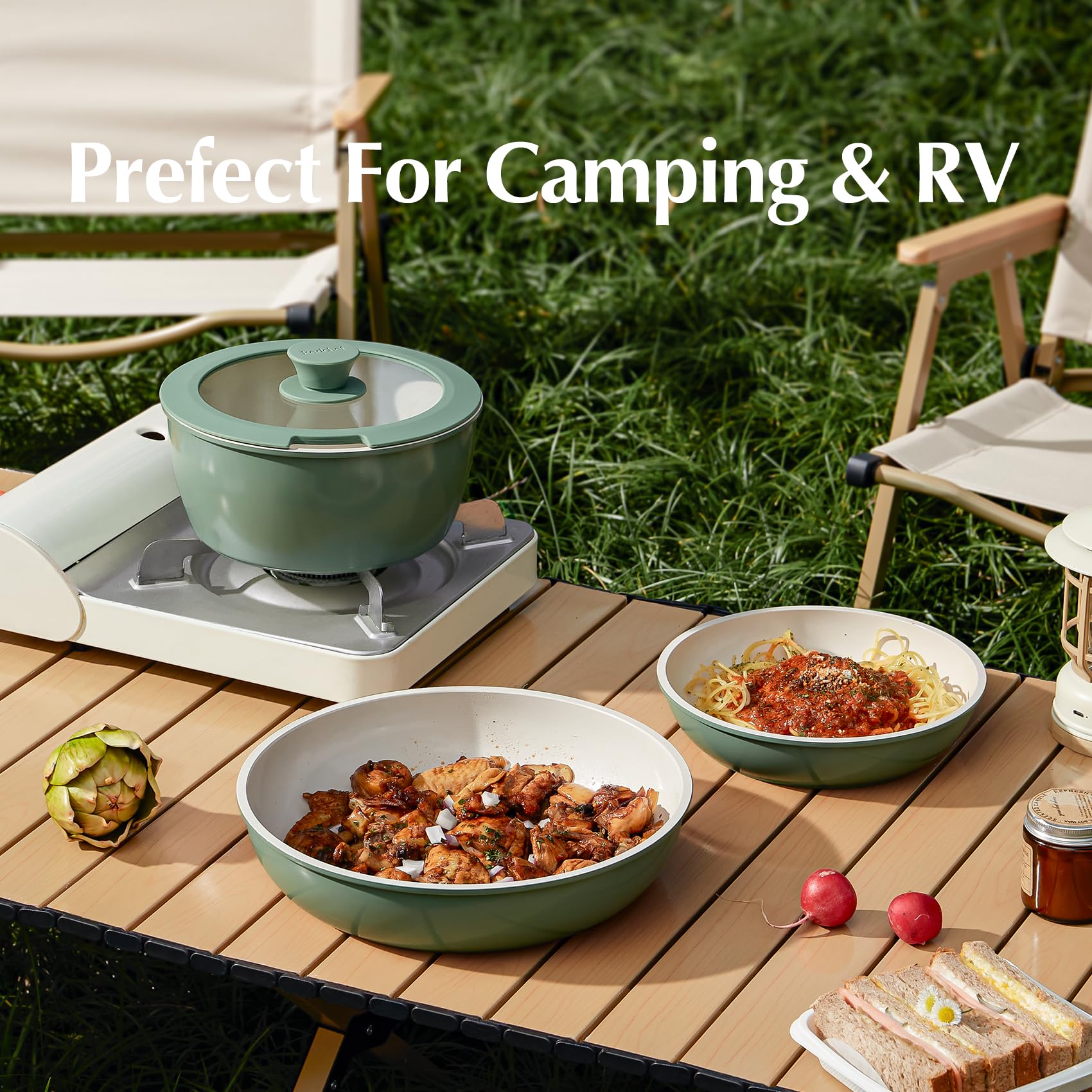 Redchef Ceramic Cookware Set, Removable Handle Pots and Pans Non Stick, Rv Cookware Set, Non Toxic Detachable Pots and Pans Set No PFAS & PTFE & PFOA,