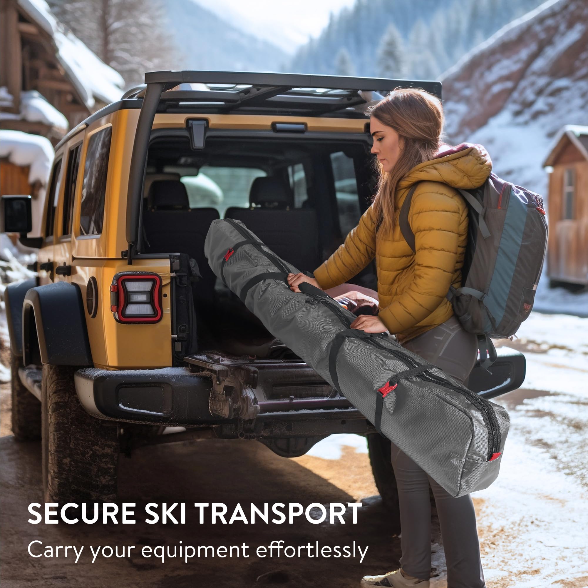 Navaris Ski Bag for Men and Women - 170cm (5.6 ft) - Ski Bag for 1 Pair of Skis and Poles with Zipper, 2 Straps with Buckles and Carrying Handle