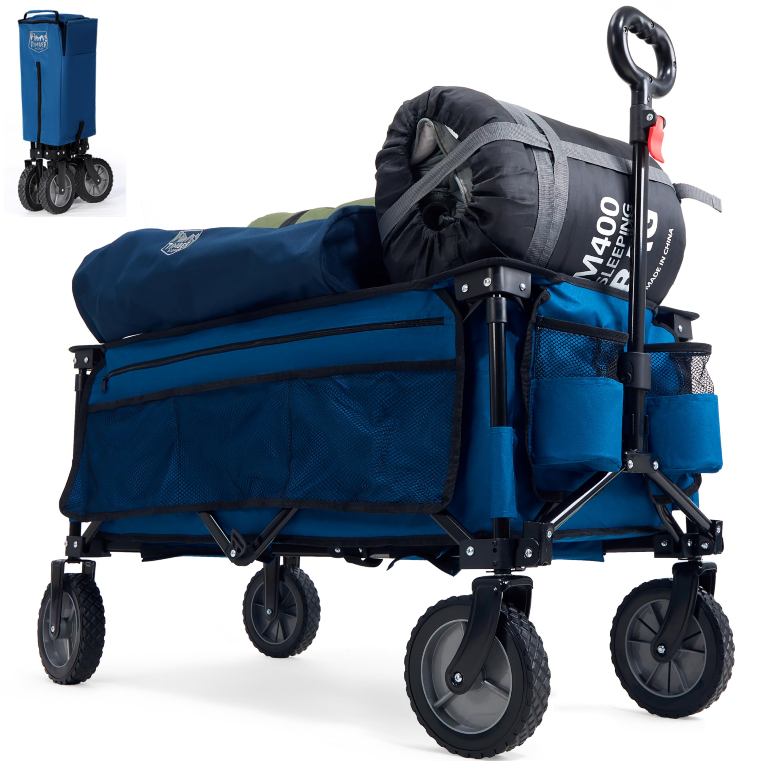 TIMBER RIDGE Festival Trolley on Wheels, 135L Folding Camping Wagon with Adjustable Handle & Cup Holder, Collapsible Beach Cart Foldable for Outdoor