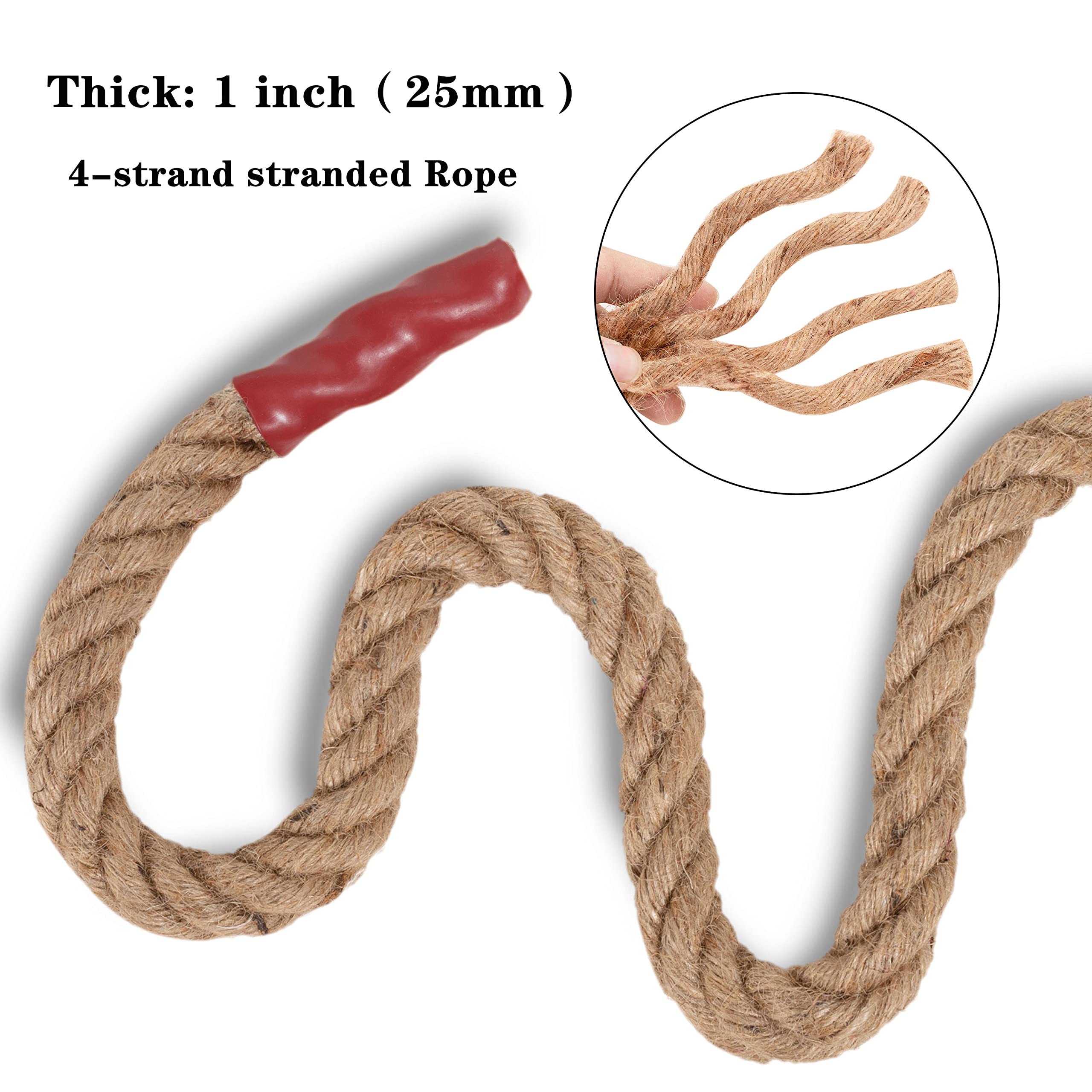 EMEKIAN 25mm Natural Thick Jute Rope, 15M Twisted 4 Strand Fiber Hemp Rope, Strong Jute Twine String for Gardening, Craft, Bundling, Camping,