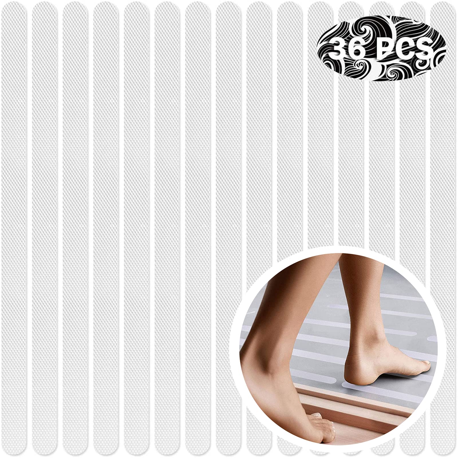 36pcs Transparent Anti Slip Grip Stickers, Clear & Non-Abrasive Textured Baby Bath Stickers for a Better Grip - 20mm x 380mm