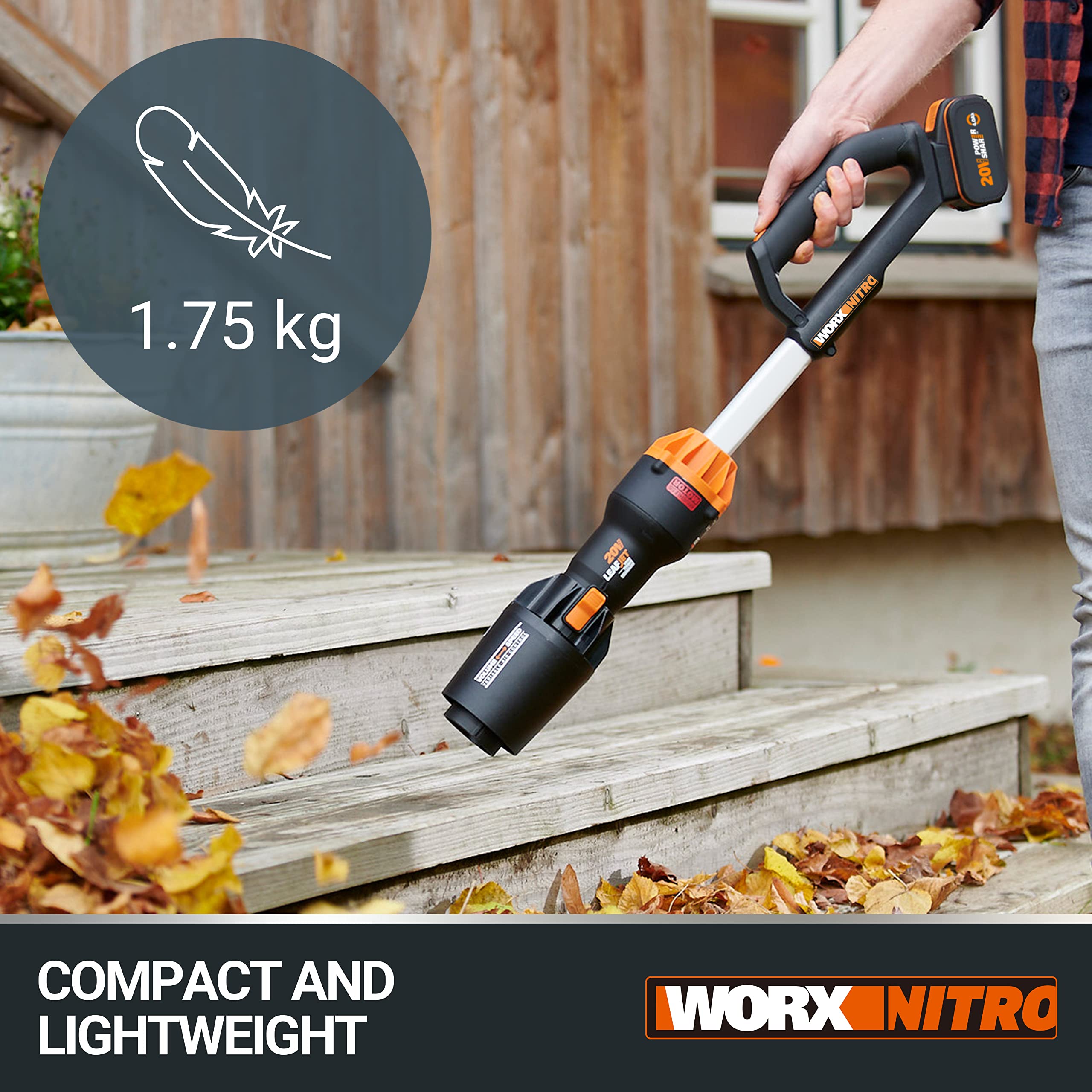 WORX Nitro 18V(20V MAX) Cordless Leaf Blower, PowerShare, Brushless Motor 2.0, Max. 209km/h Air Speed, 2-Speed Control, Bare Tool Only, WG543E.9