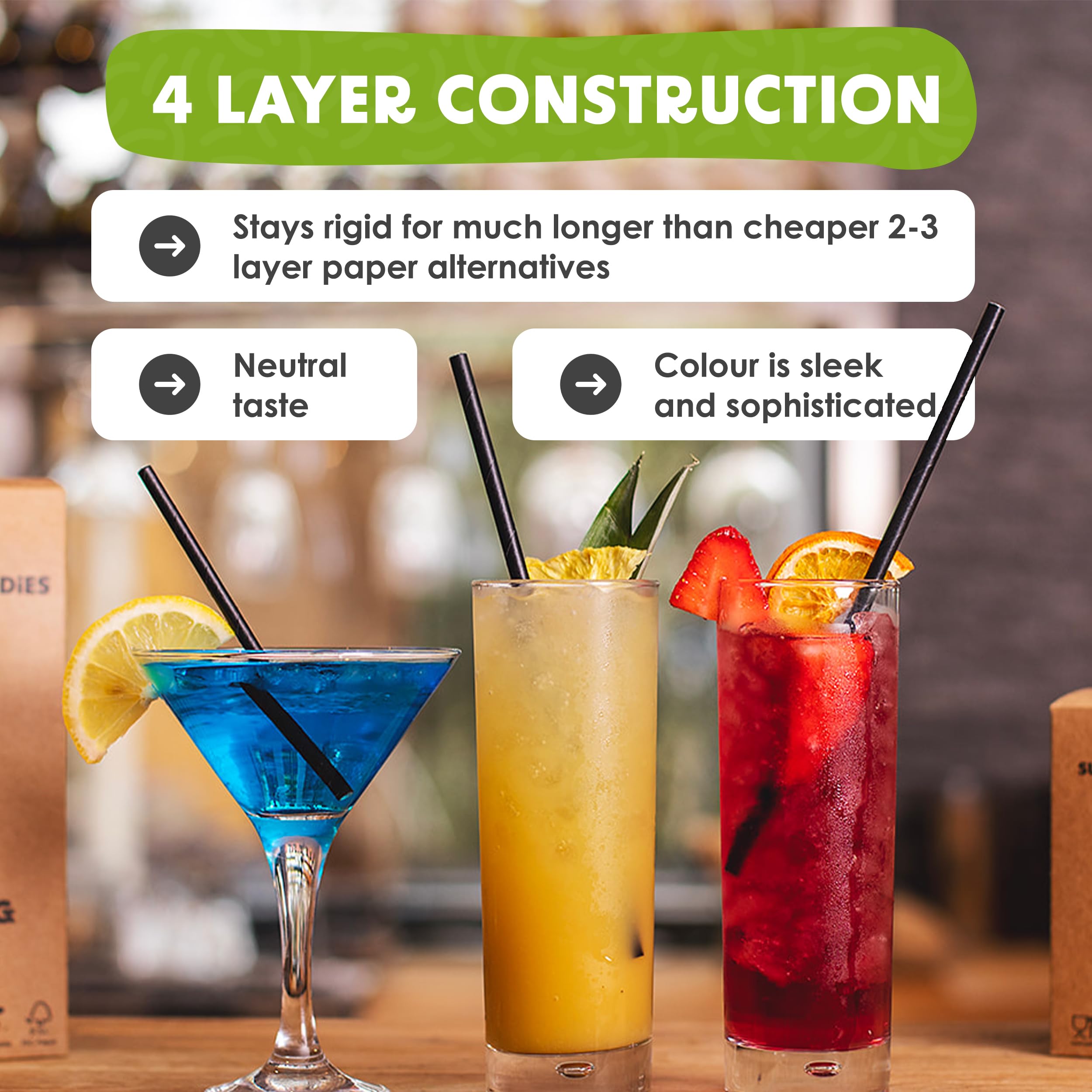 SustainaBuddies 2400 Cocktail Disposable Paper Drinking Straws | FSC-Certified, Biodegradable and Compostable | Strong and Durable