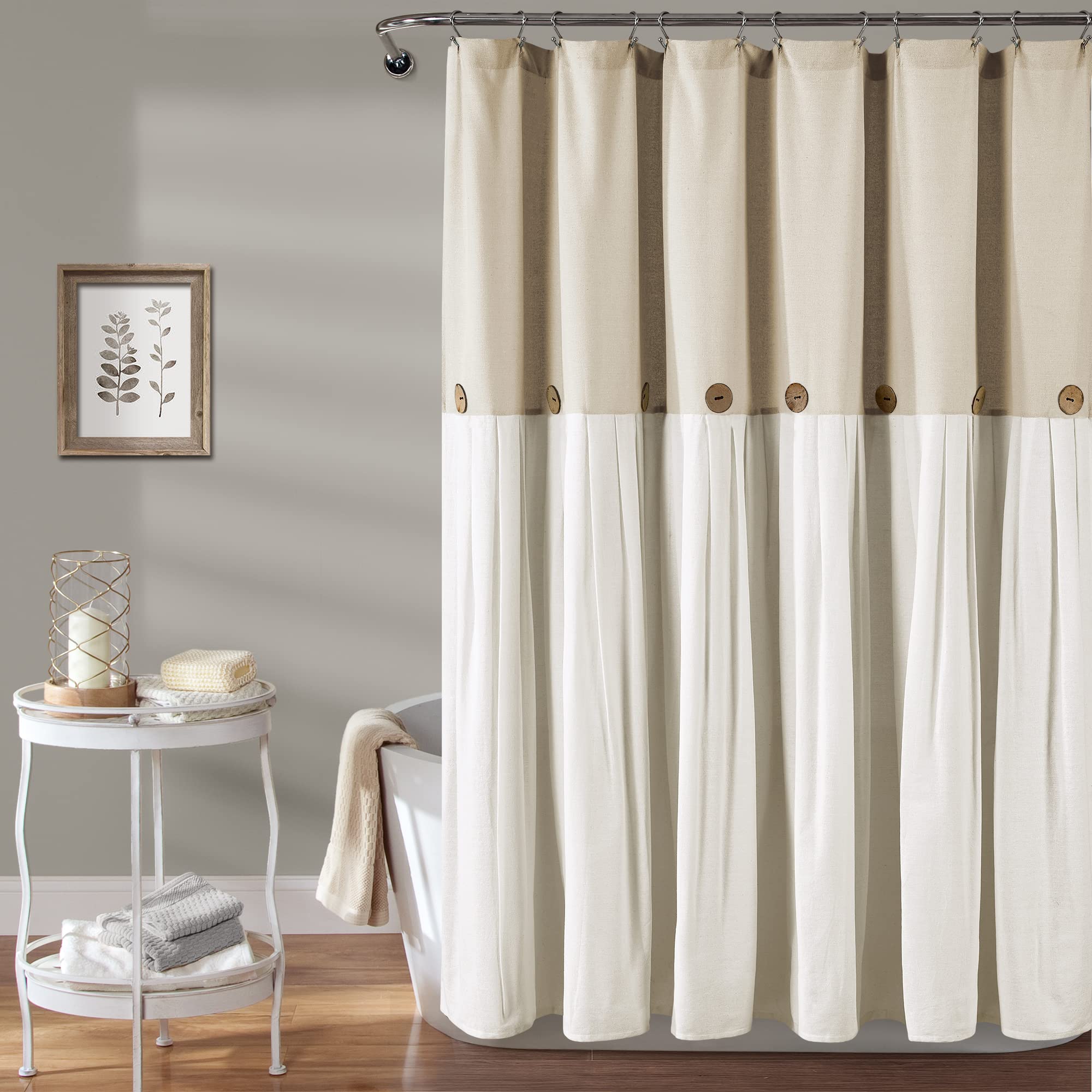 Lush Decor Linen Button Shower Curtain, 72" x 72"