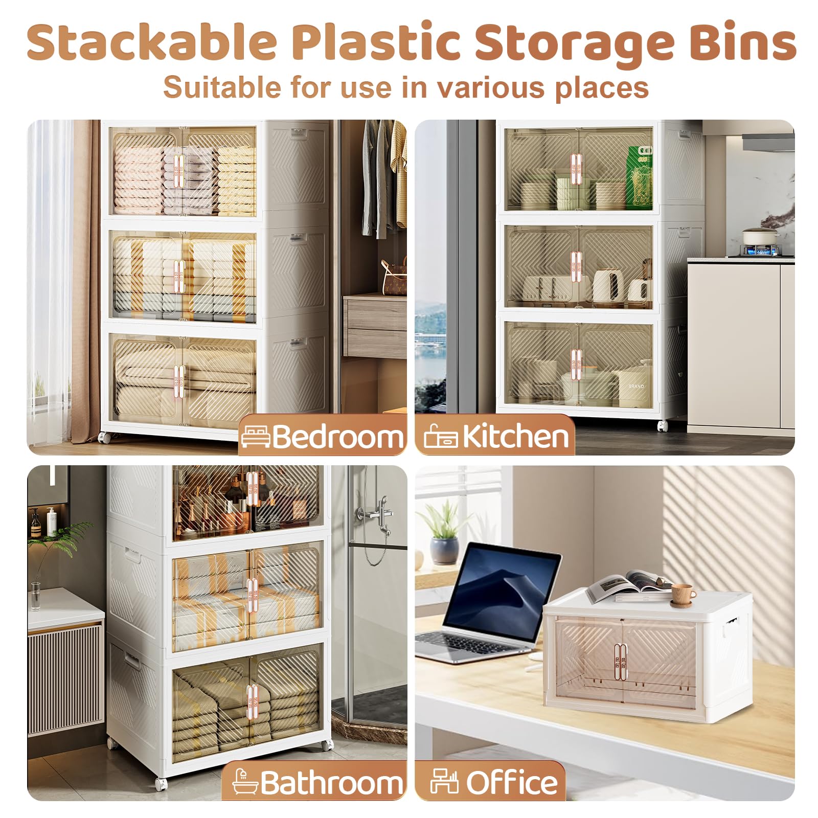 pioncrey 3 Packs Storage Boxes with 1 Lid, 70L*3 Large Capacity Stackable Storage Boxes, Plastic Collapsible Storage Box, Folding Storage Box with