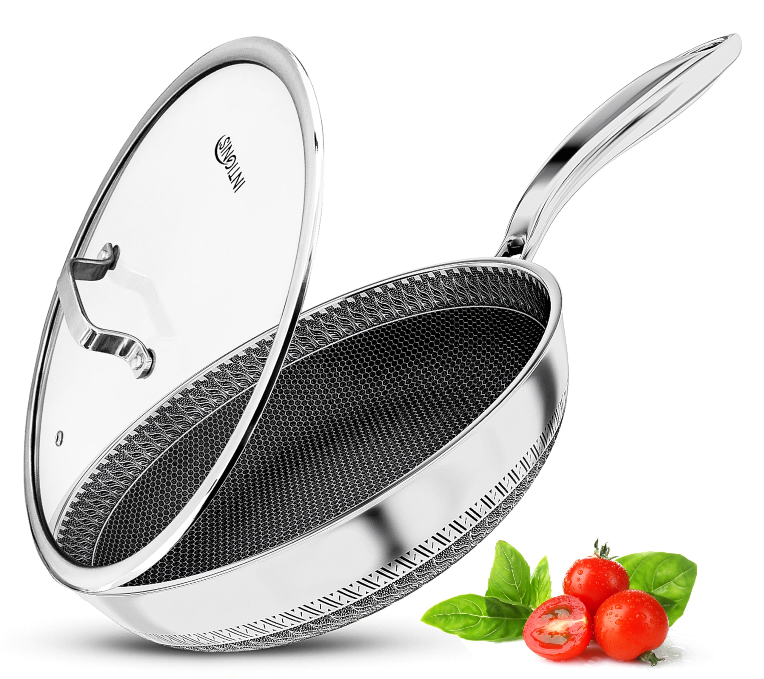 INTIGNIS Premium Frying Pan with Lid 30cm/ 12 Inches Non-Stick | Scratch Resistant | Extra Deep Large | Chemical Free | Stainless Steel Skillet |