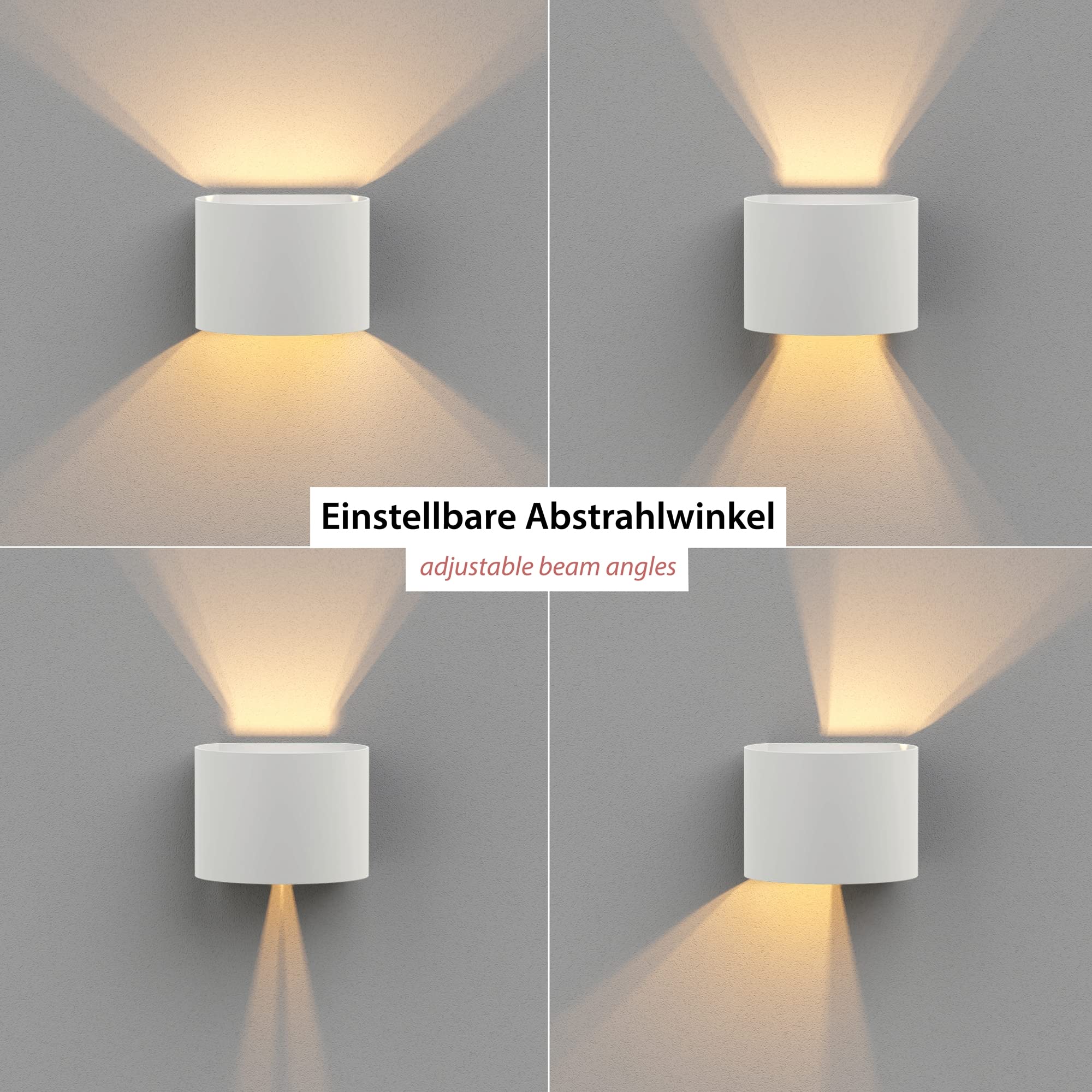 ledscom.de 2 x RUNEL Wall Light for Outdoors, IP65, up/Downlight, matt White, Round, 1x G9 max. 10W