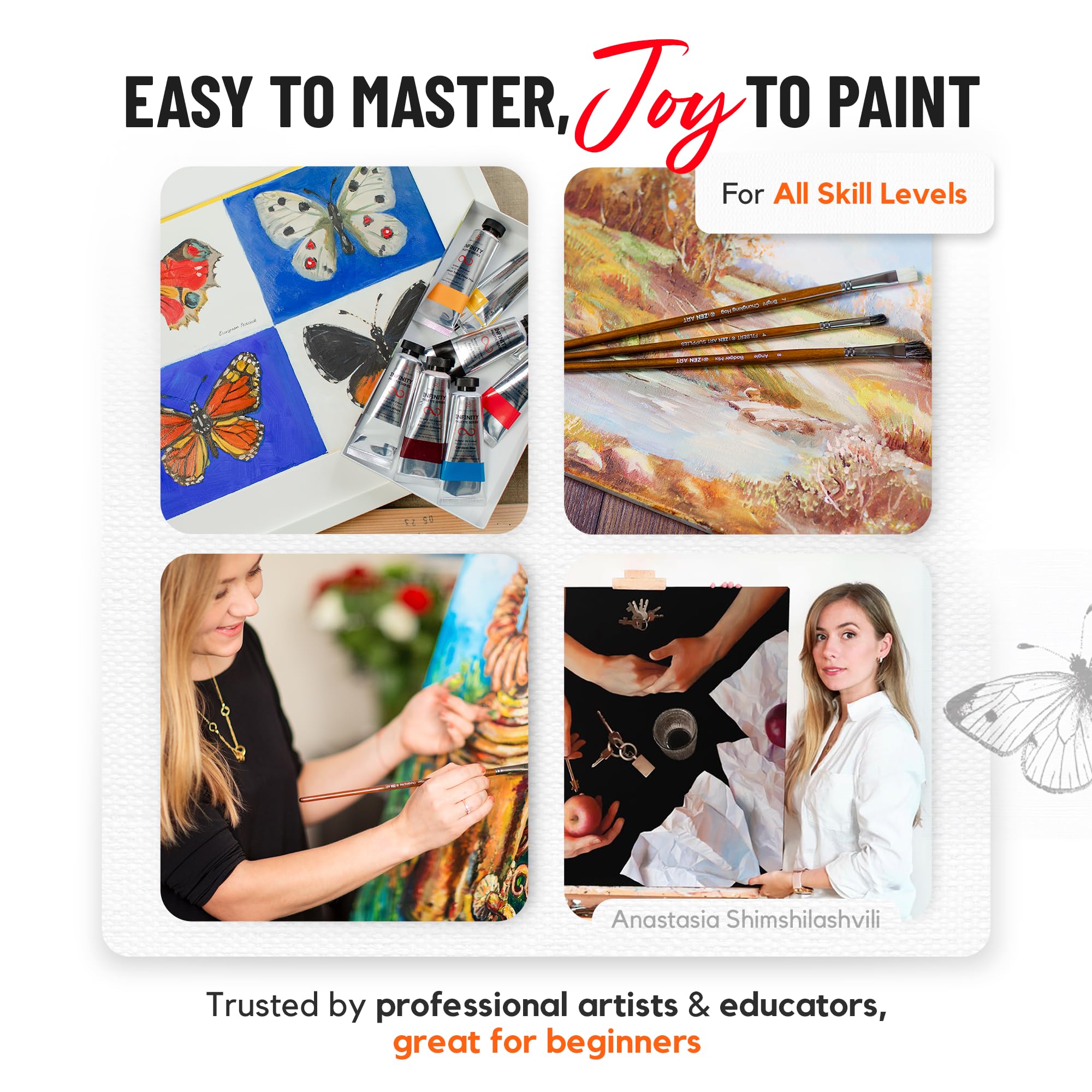 Professional Oil Paint Set for Artists - 8 x 50ml Large Tubes - Non-Toxic Artist Oil Paints. Highly Pigmented, Lightfast Oil Colour Paints, Creamy