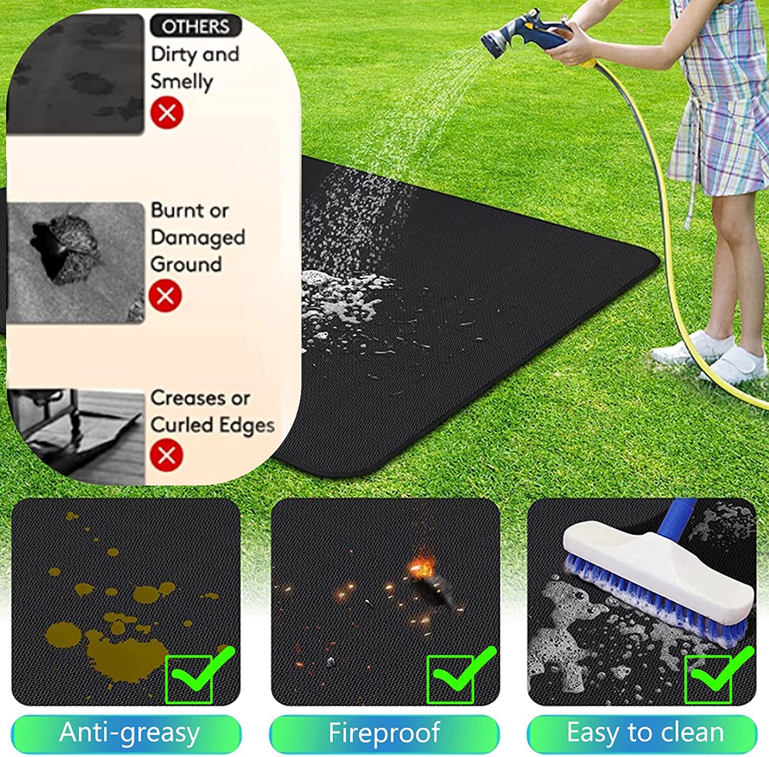 UBeesize Fireproof Mat, 96 x 122 cm Grill Mat, Floor Protection, Fireplace Mat, Grill Mat, Floor Protection Mat, Oil-Resistant, Waterproof, Non-Slip