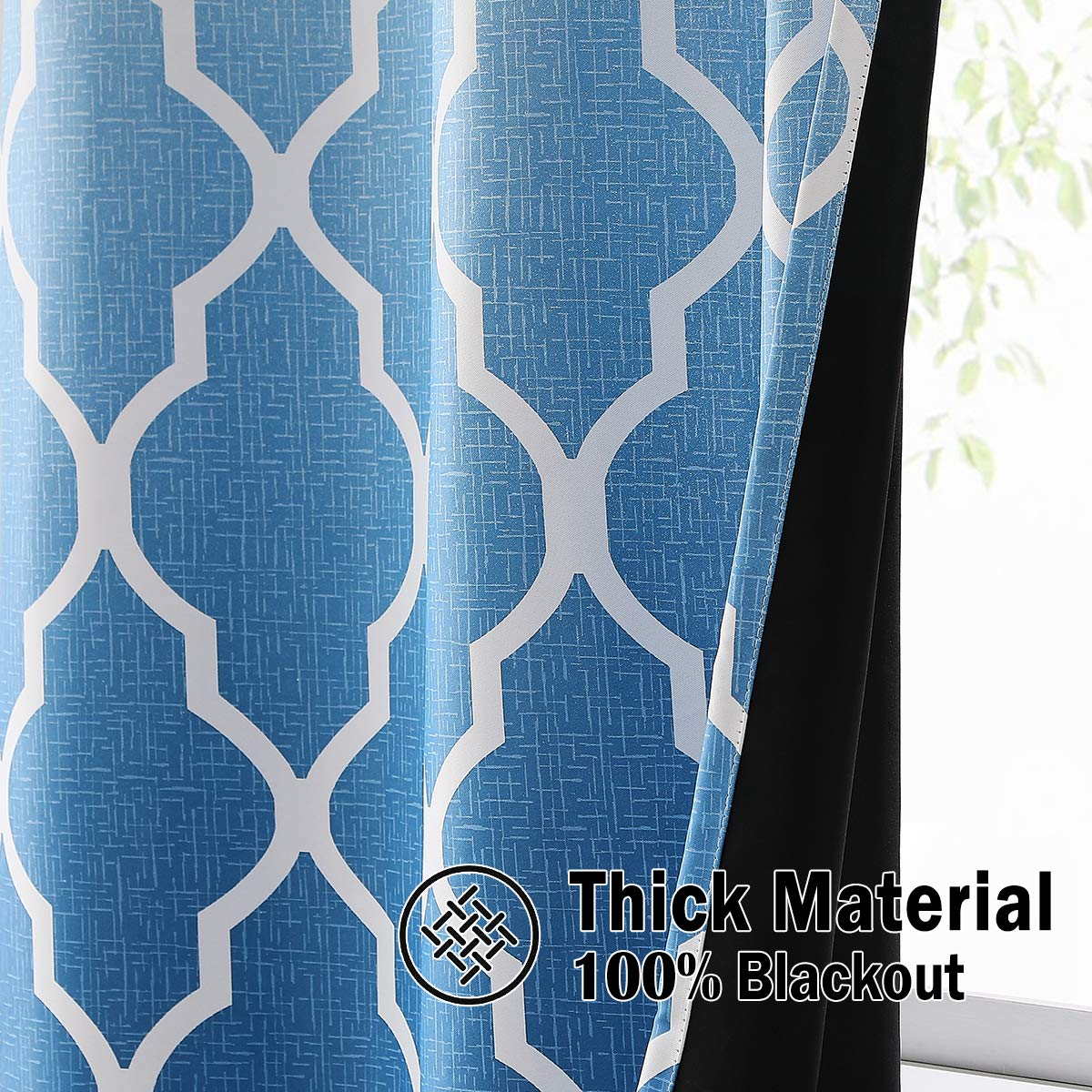 Beauoop Blackout Curtains for Living Room Blue Ombre Curtains 90 Inch Drop Geometric Print Eyelet Curtain for Bedroom Room Darkening Thermal Insulated