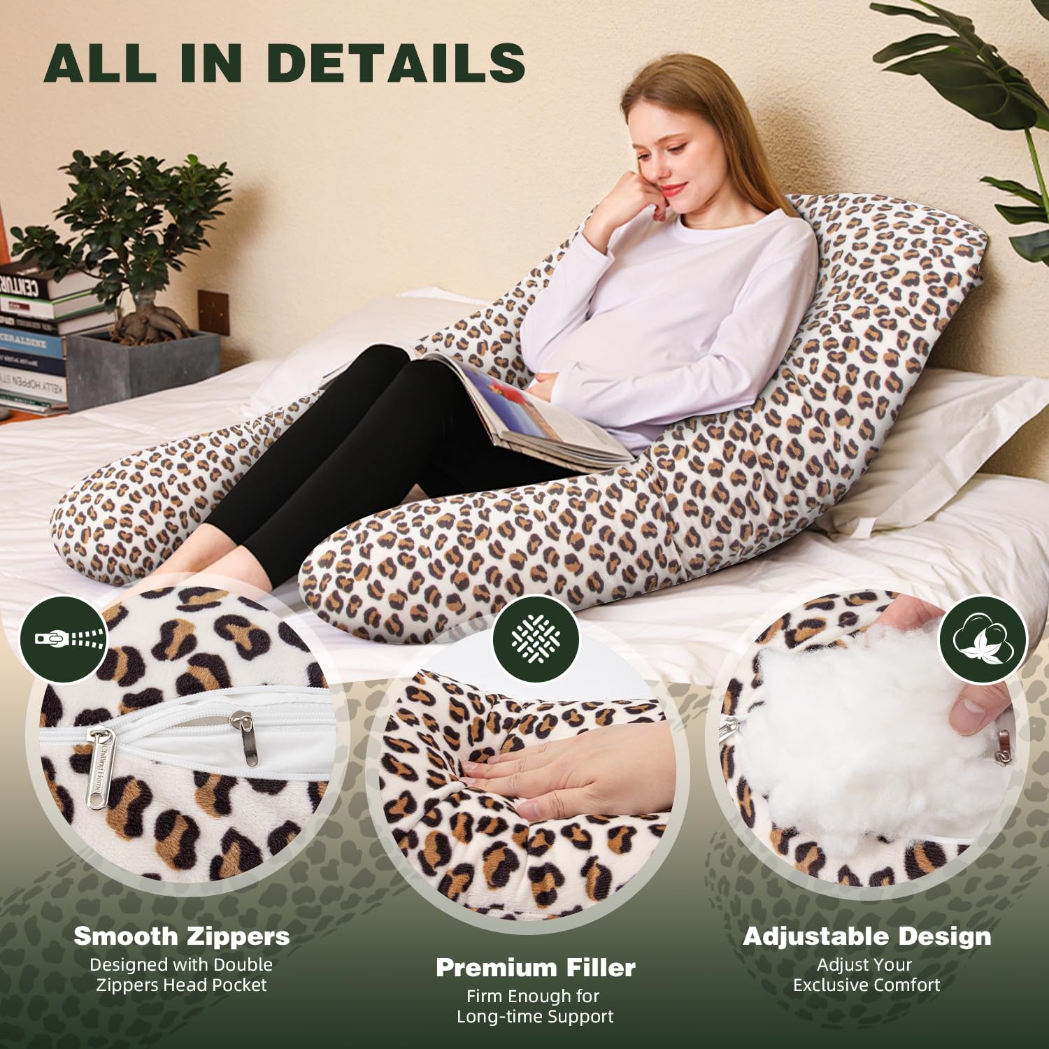 Chilling Home Pregnancy Pillow, 55 inches Maternity Pillow for Pregnant Women, U Shaped Full Body Pillow Pregnancy Pillows for Sleeping with Washable