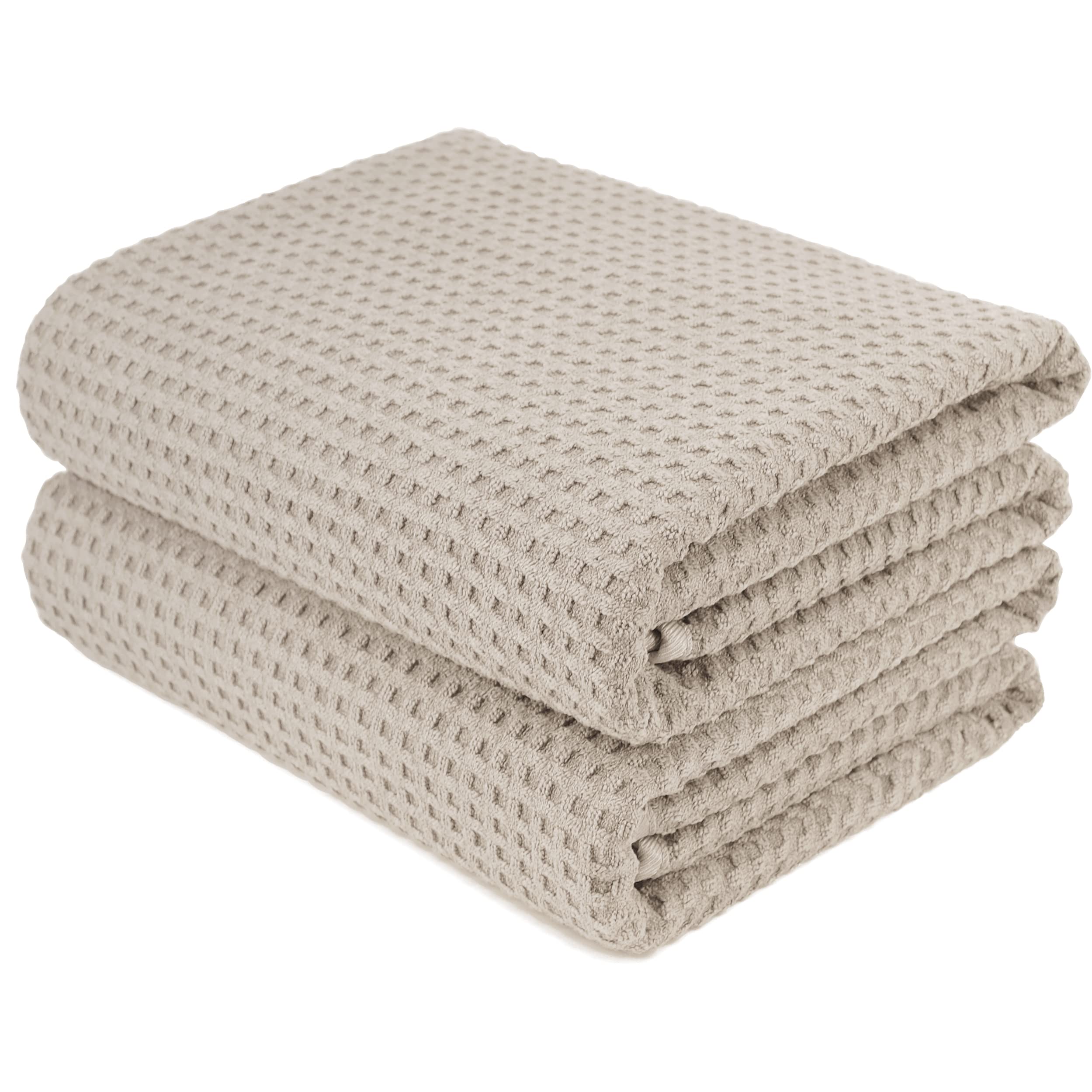 POLYTE Microfibre Oversize Quick Dry Lint Free Bath Towel, 76 x 152 cm, Set of 2 (Beige, Waffle Weave)