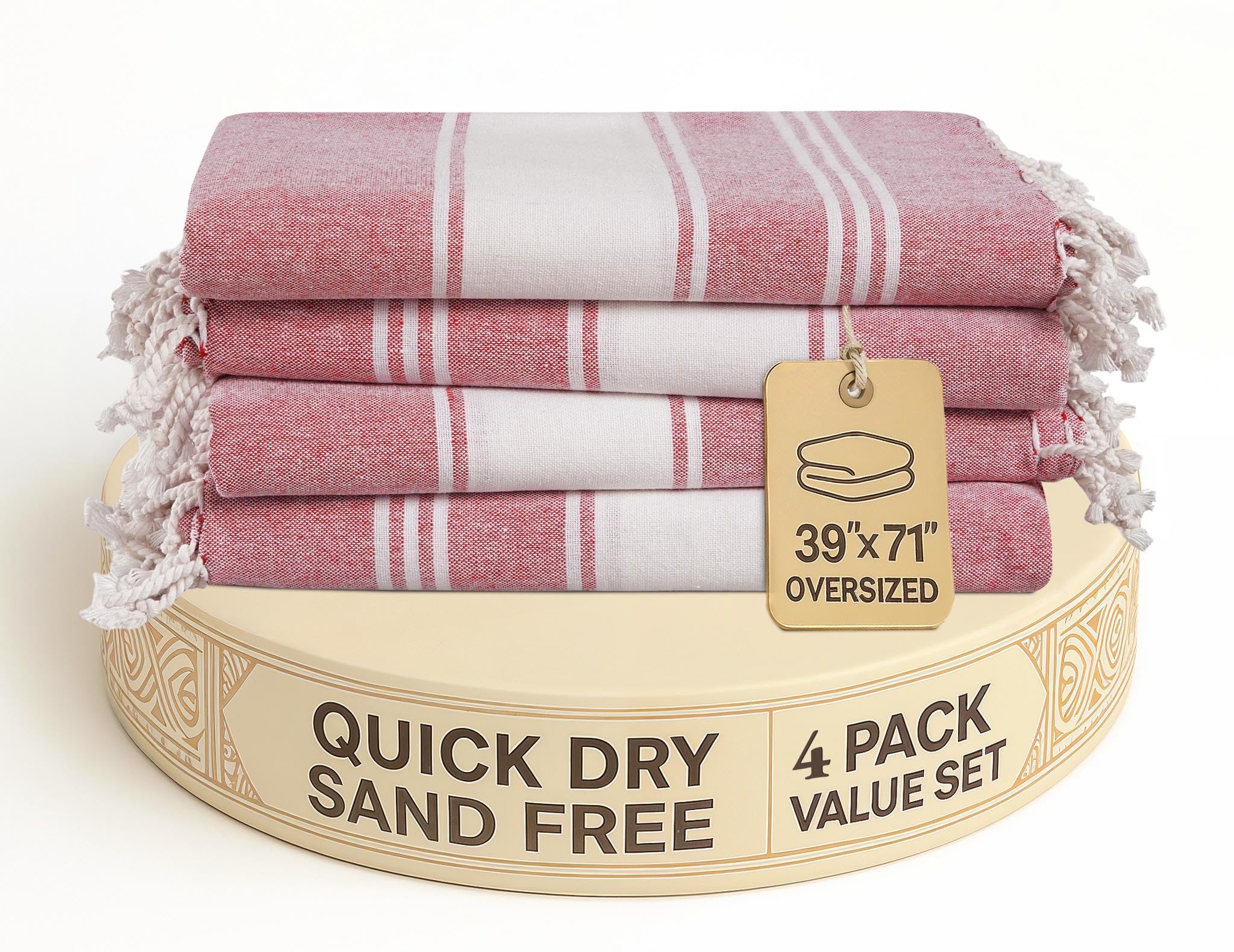 LANE LINEN Oversized Beach Towels ? Set of 4, 39"x71" Turkish Cotton Rich & Quick Dry Pool Towels, Lightweight & Pre-Washed Travel Beach Towels,