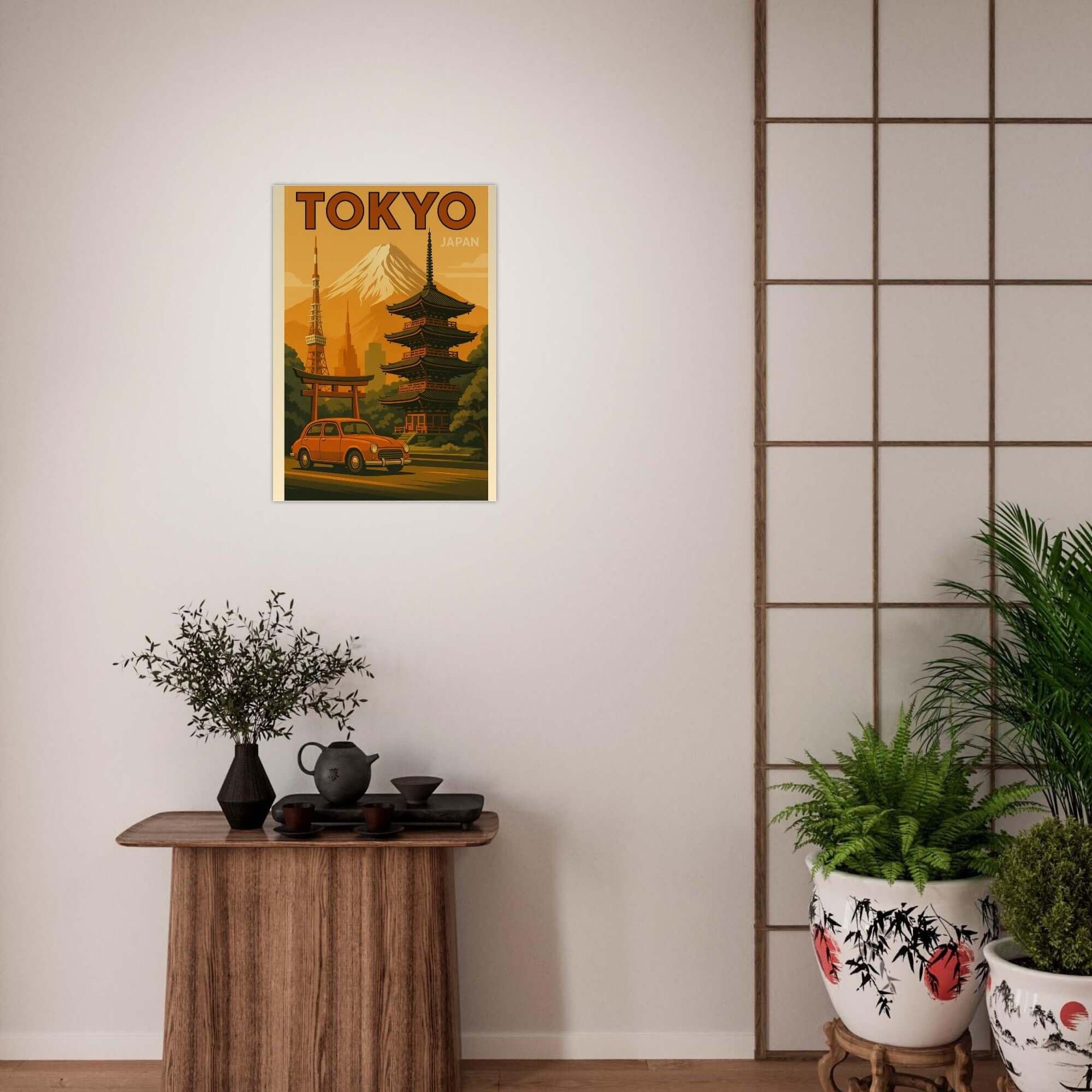 Vintage Tokyo Travel Poster – Retro Japan Wall Art with Mount Fuji