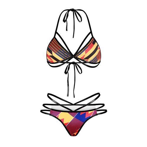 Maroon Multi Colored Bikini Set