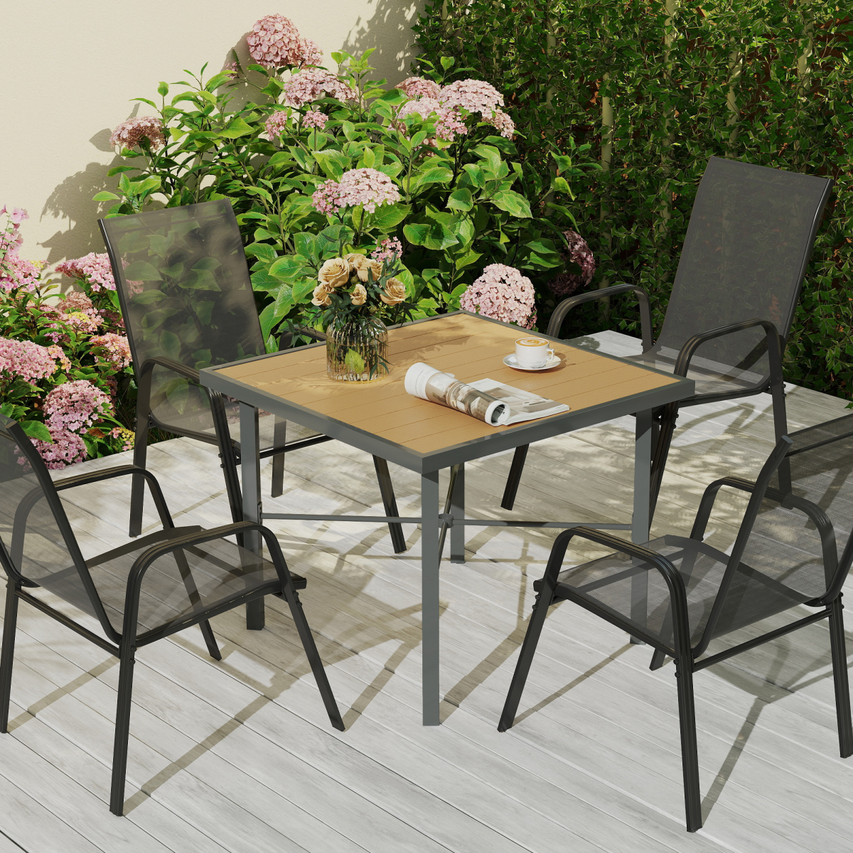 Outsunny 90cm Square Outdoor Patio Garden Dining Table with Umbrella Hole