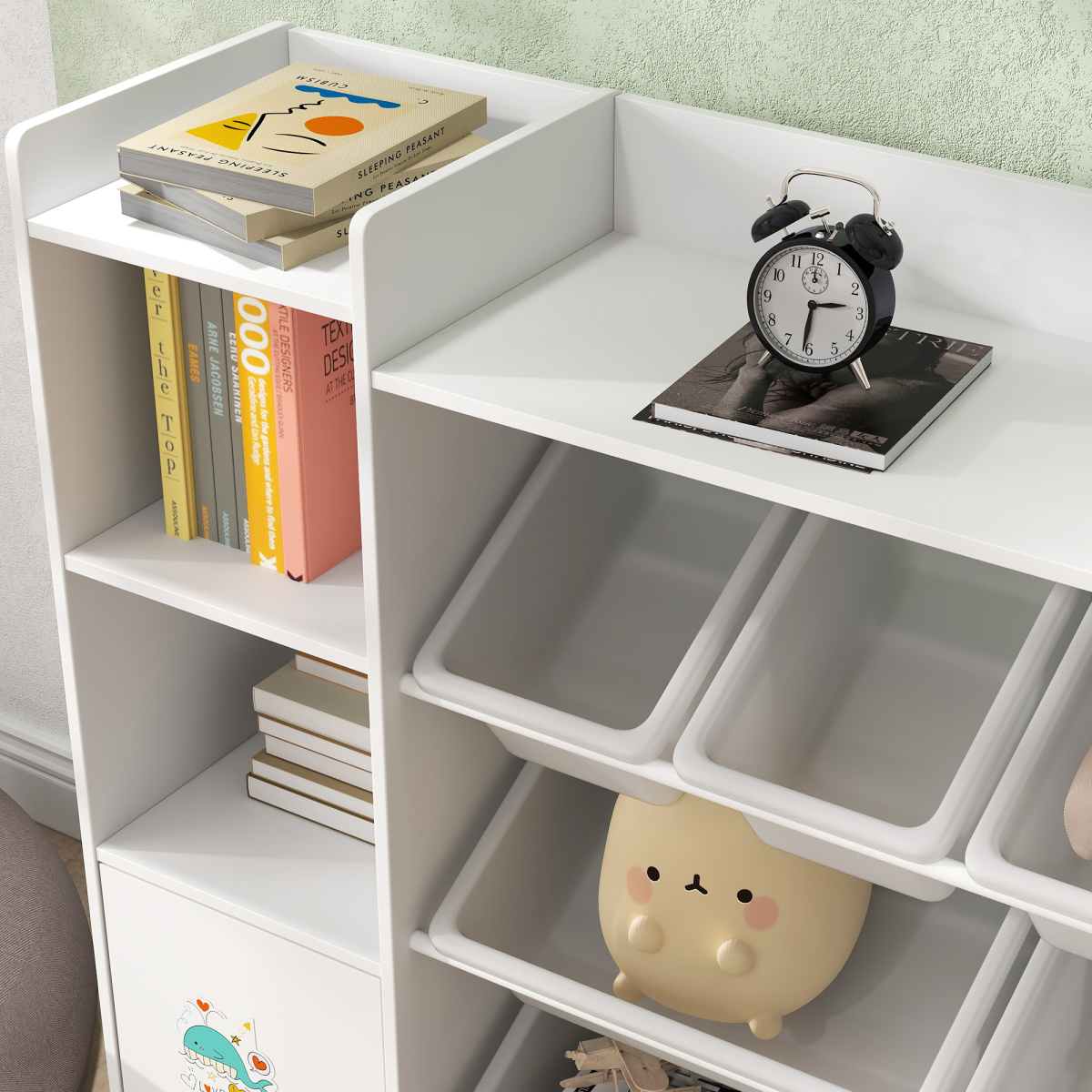 AIYAPLAY Kids Toy Storage Organiser with 8 Removable Storage Bins, White