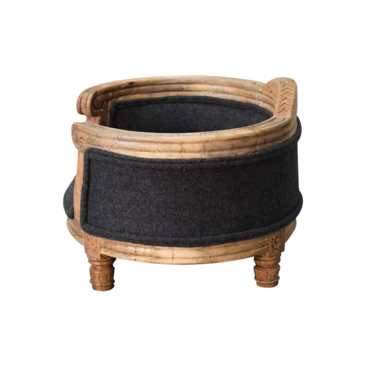 Artisan Furniture Solid Wood Carved Battleship Tweed Pet Bed