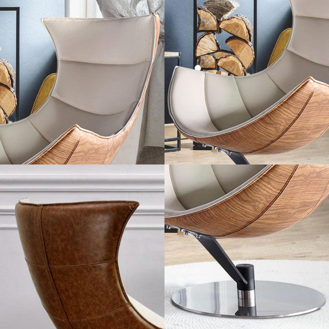Lobster Lounge Swivel Chair With Ottoman, Walnut Texture