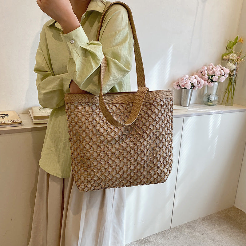 Women's Fashion Simple Straw Hollow Shoulder Bag