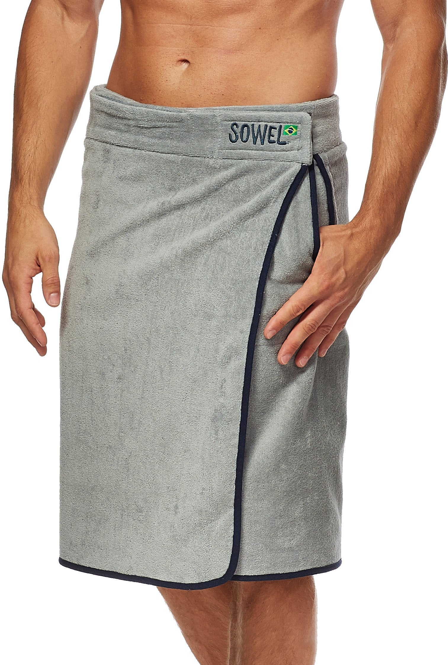 Sowel? Saunakilt Men's XXL, 100% Organic Cotton, Sauna Towel with Velcro Fastening, Sauna Towel, 60 x 160 cm, Grey/Navy, XXL