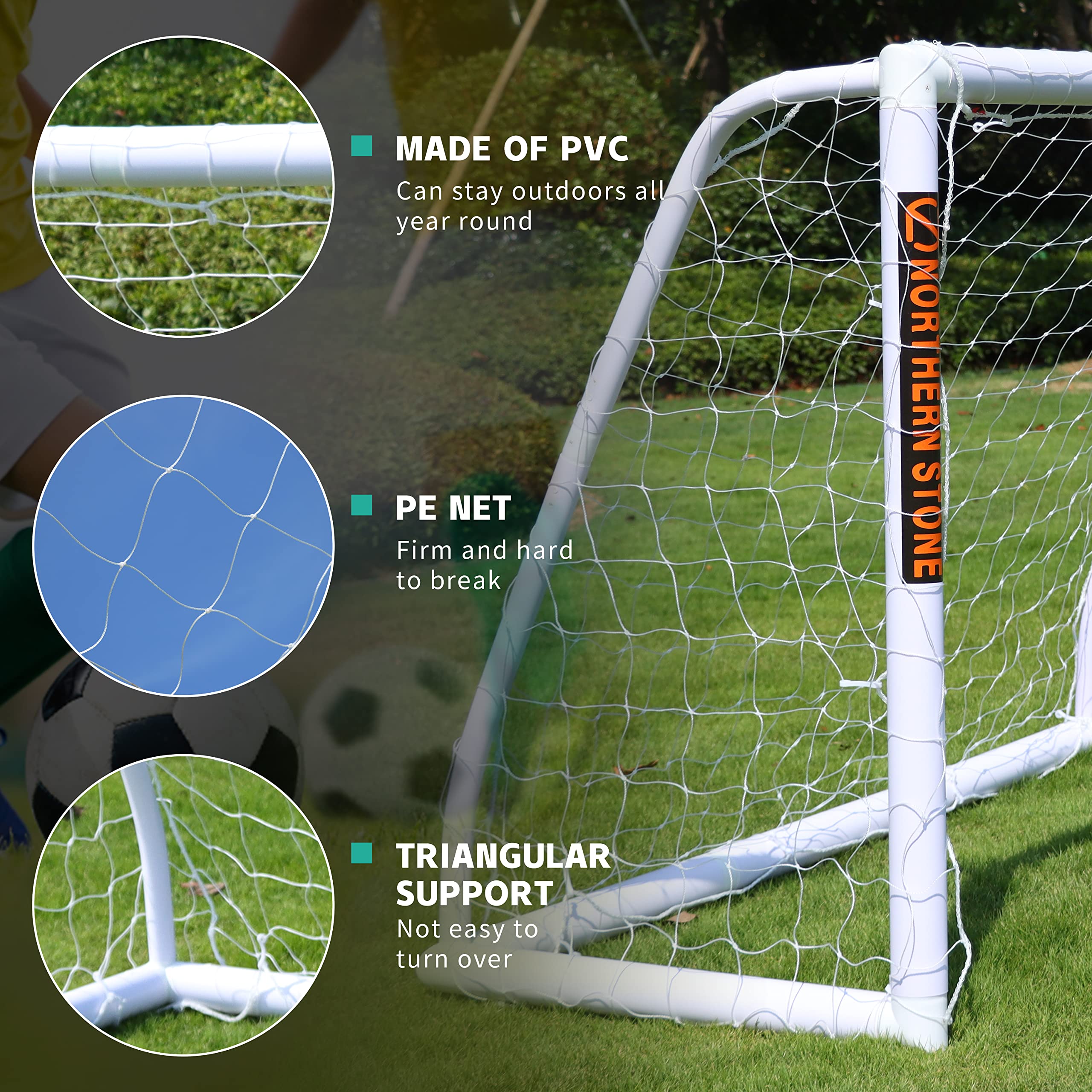 NORTHERN STONE Ultimate All Weather uPVC Football Goal 6ft x 4ft Garden Portable Football Goals 70mm Thick PVC Goal Posts + Football Net Integrated