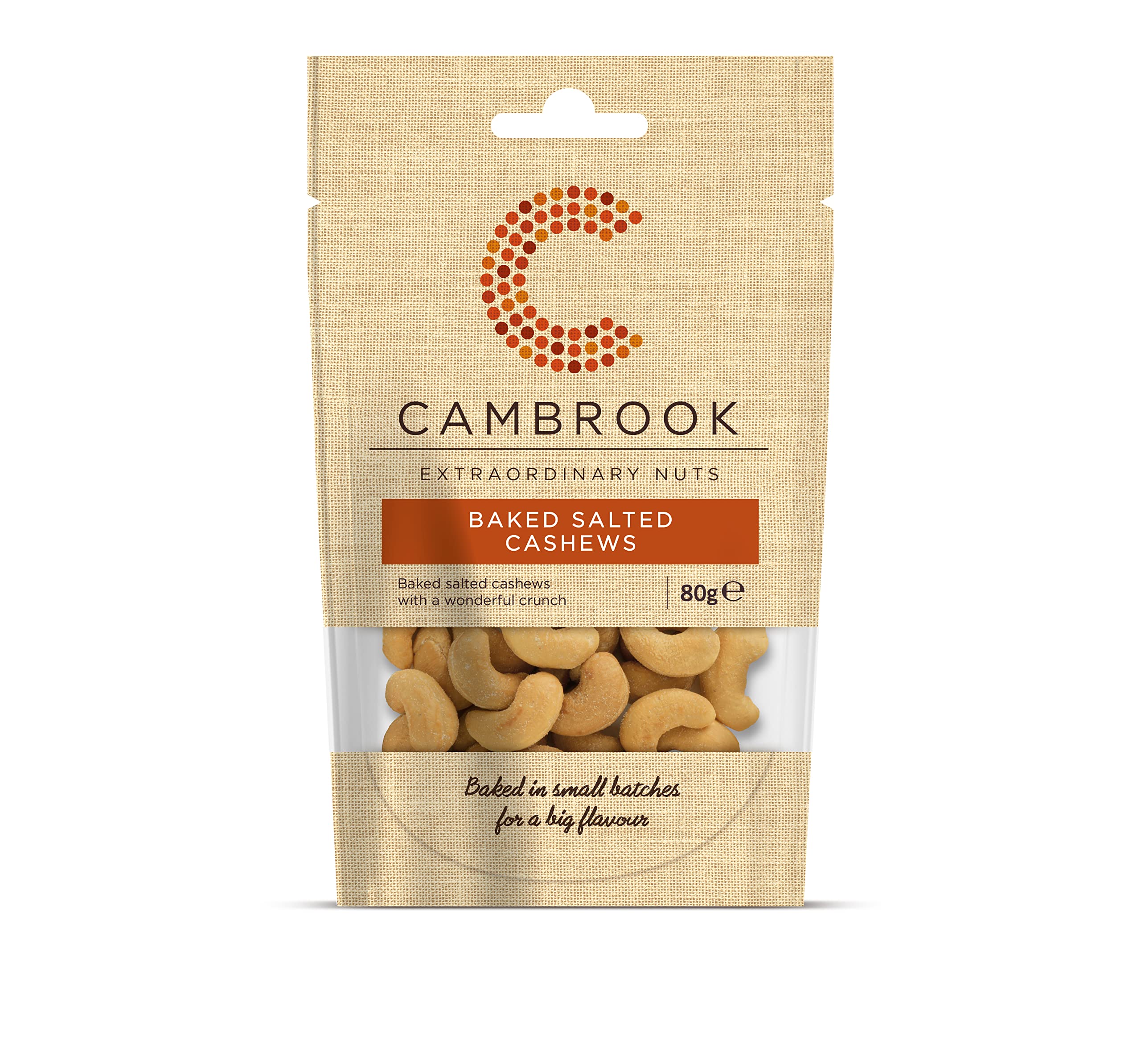 Cambrook - Baked & Salted Cashews, 80g Bags, Pack of 9