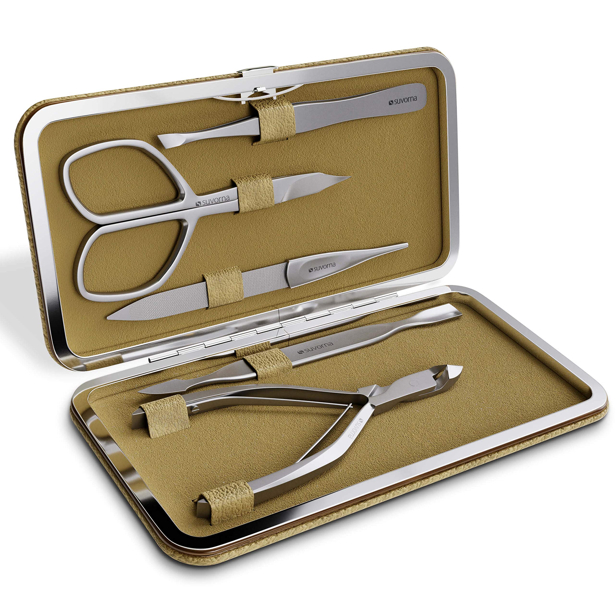 Suvorna 5Pcs Premium Manicure and Pedicure Set with Japanese Steel Nail/Cuticle Nipper, Scissors, Pusher, File & Tweezer | Nail Care Kit for Men/Women
