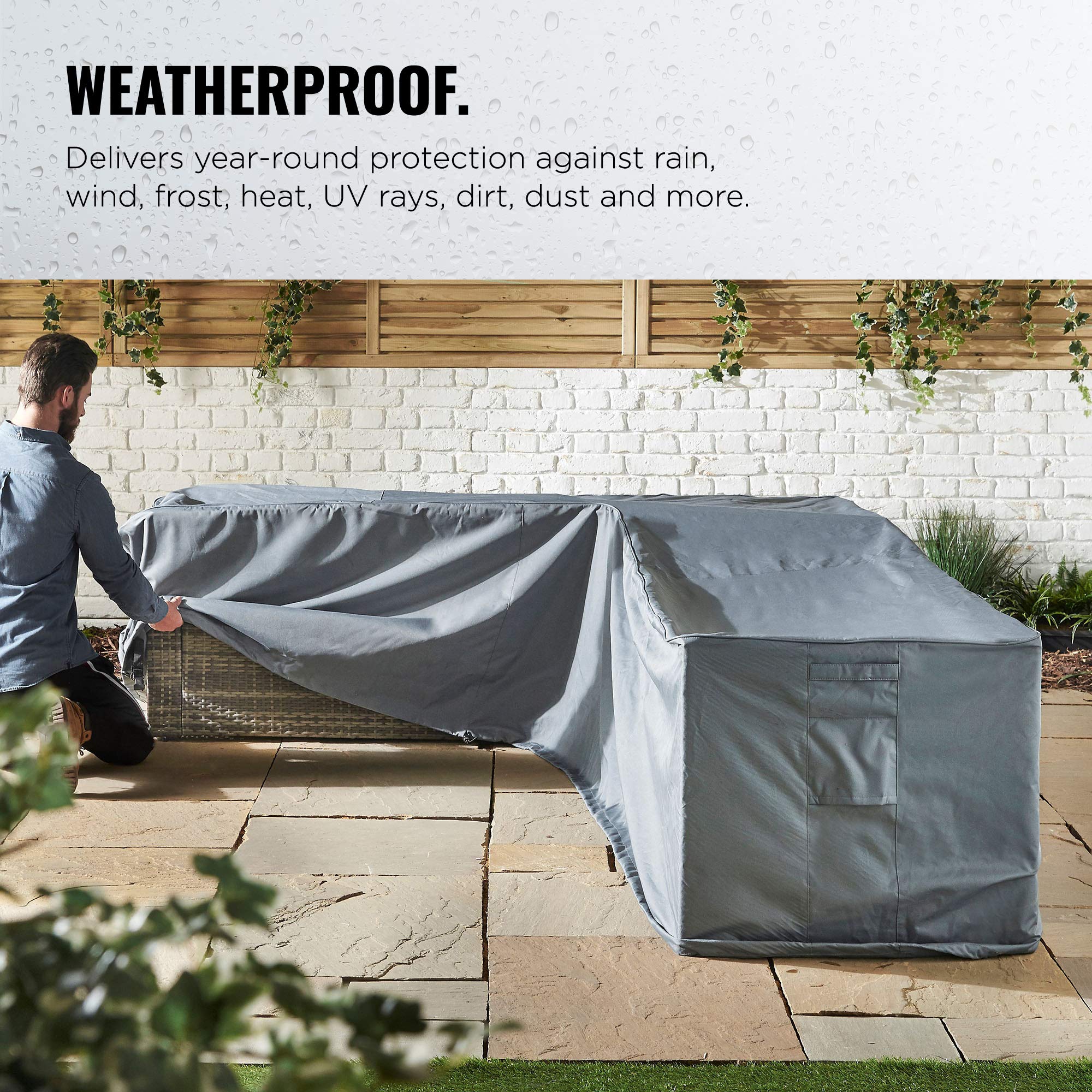 VonHaus Waterproof Garden L-Shape Sofa Cover ? Large Premium Heavy Duty, Breathable 420D Oxford Fabric Protection for Garden Sofas (H75 x W298/220 x