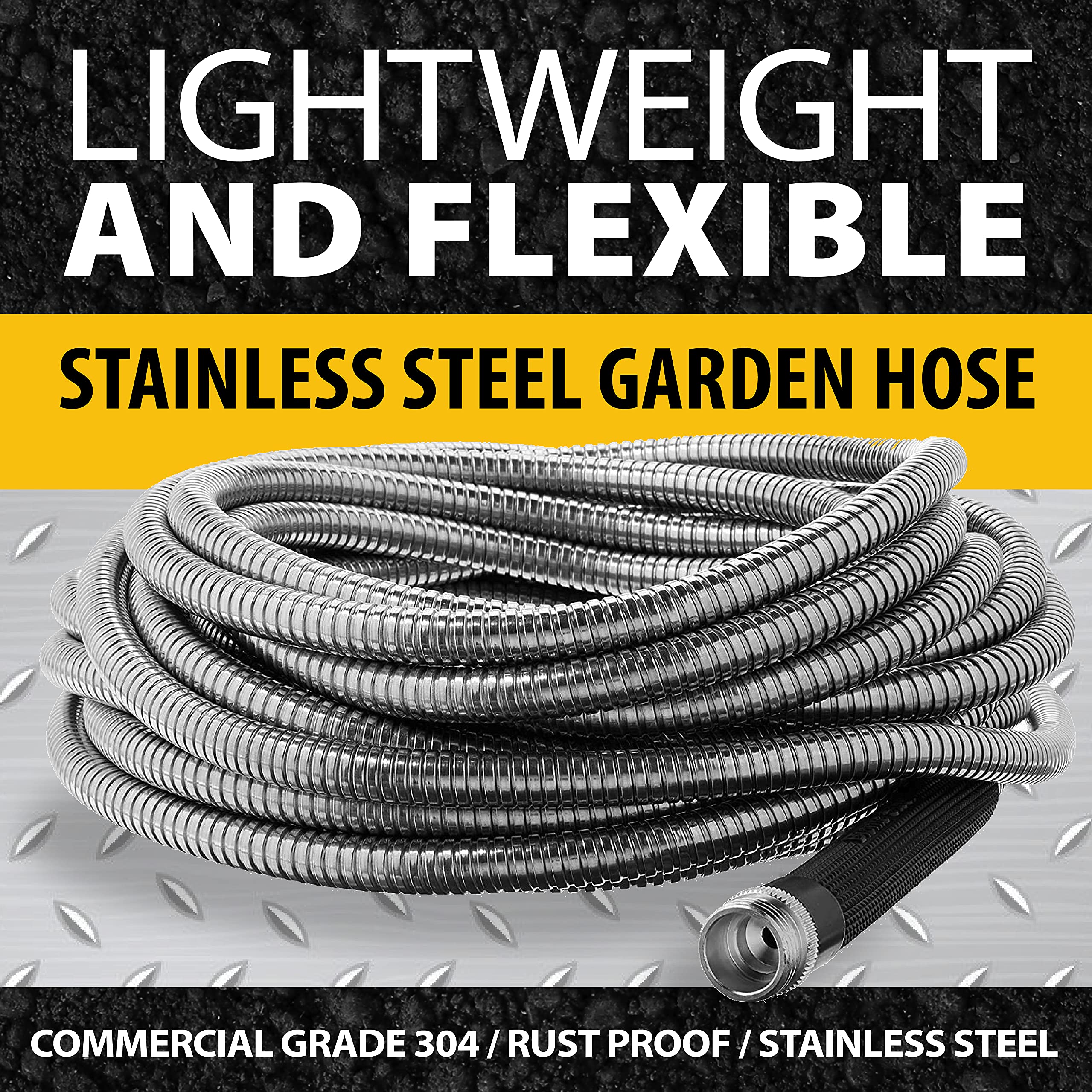 BIONIC STEEL 75FT Garden Hose, 304 Stainless Steel Metal Water Hose 75Ft, Flexible Hose, Kink Free, Ultra Lightweight and Durable, Crush Resistant,