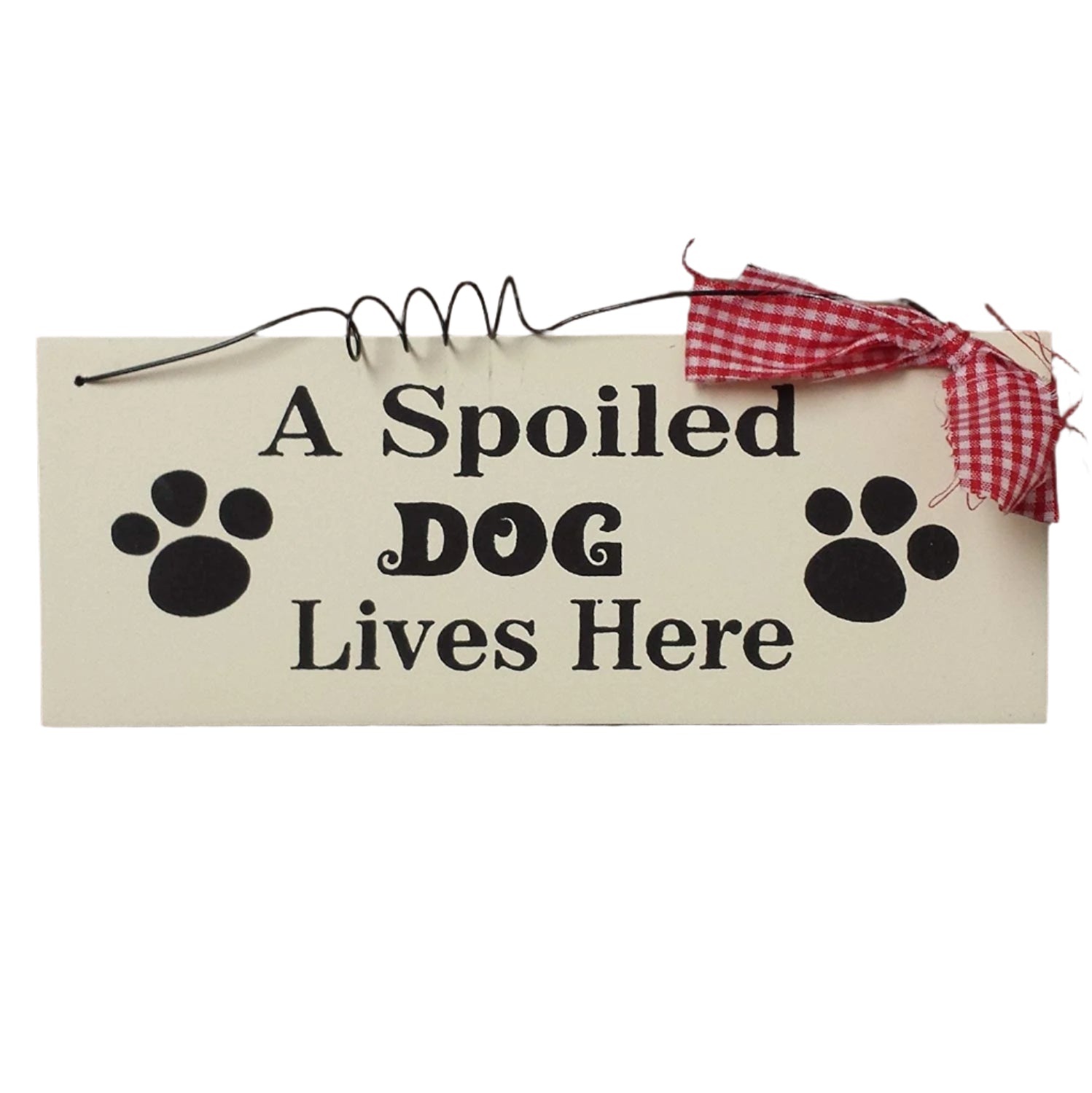 Small Wooden Sign Decoration with Red Gingham Ribbon and Wire