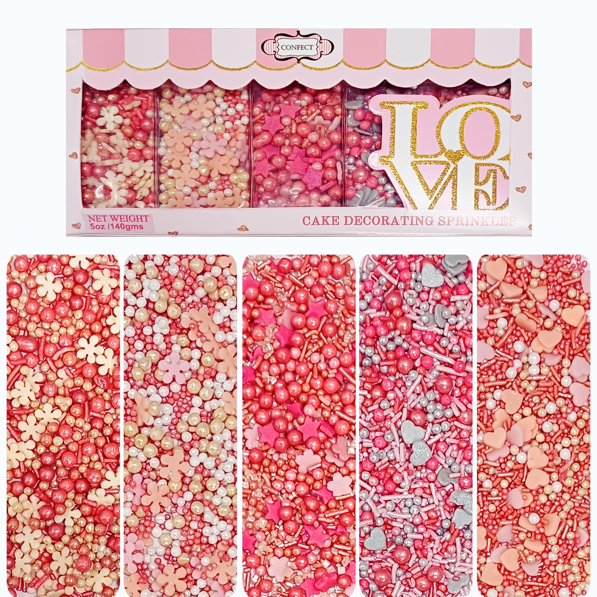 Confect Pretty in Pink, Gold and White Flower & Pearl Sprinkles, Sprinkles for Baking & Cake Decorative, Birthday & Celebration Sprinkles Edible