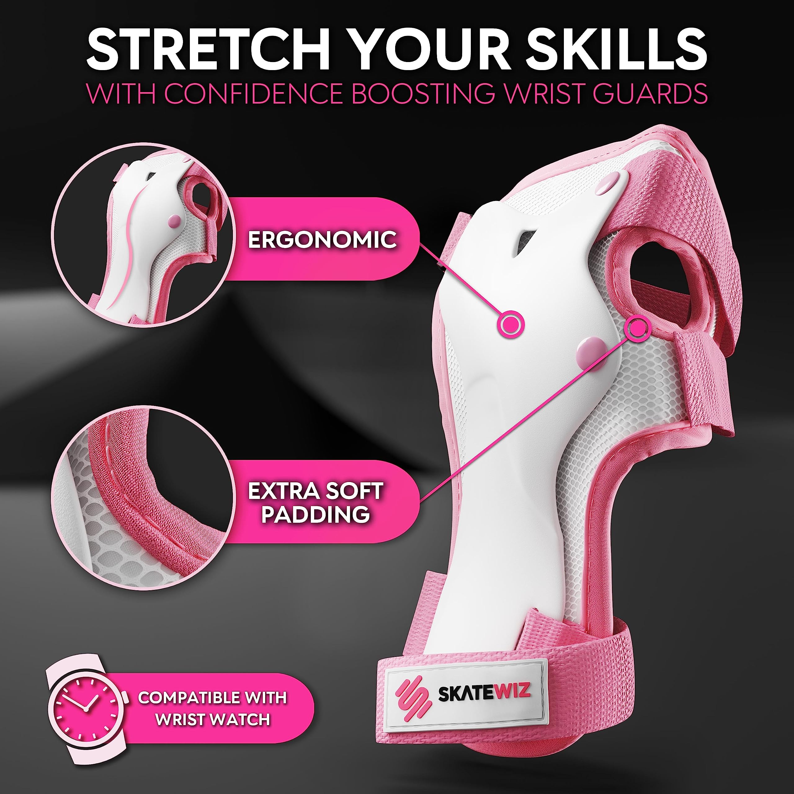 SKATEWIZ Kids Knee and Elbow Pads - PROTECT-1 - Knee Pads Kids Knee and Elbow Pads for Children - S Pink Kids Knee Pads Scooter Knee Pads Skate Pads