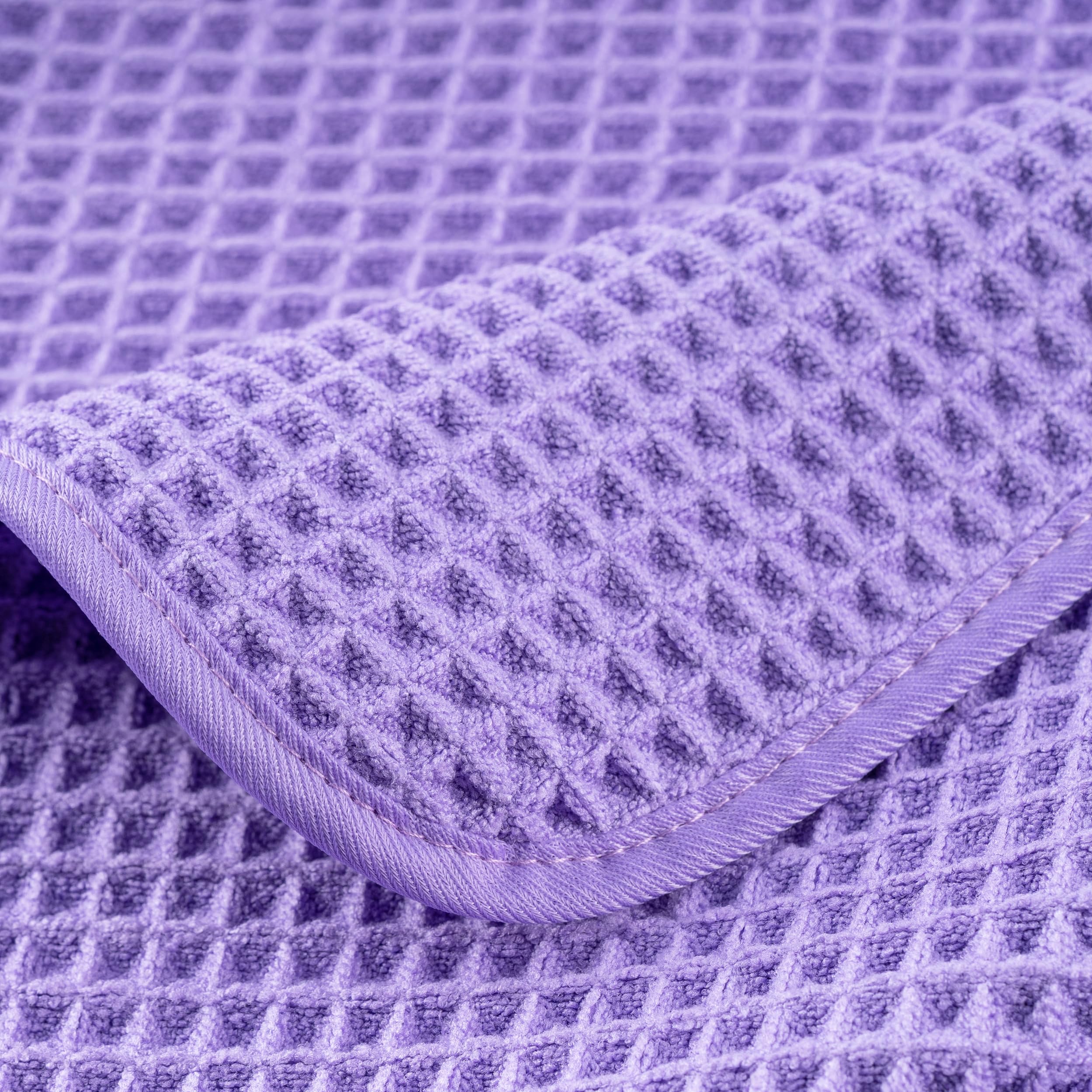 POLYTE Microfibre Oversize Quick Dry Lint Free Bath Towel, 152 x 76 cm, 4 Pack (Purple, Waffle Weave)