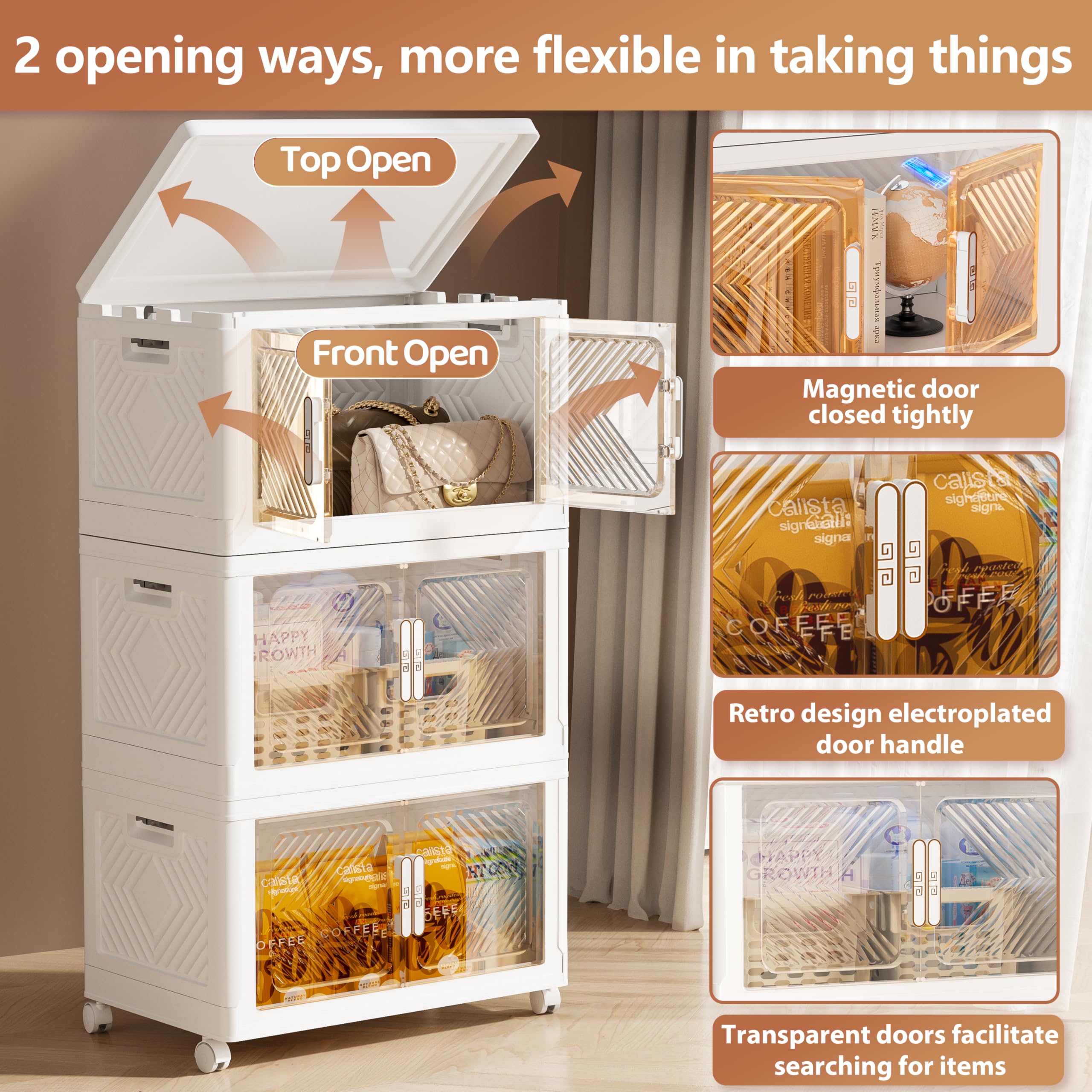 pioncrey 3 Packs Storage Boxes with 1 Lid, 70L*3 Large Capacity Stackable Storage Boxes, Plastic Collapsible Storage Box, Folding Storage Box with