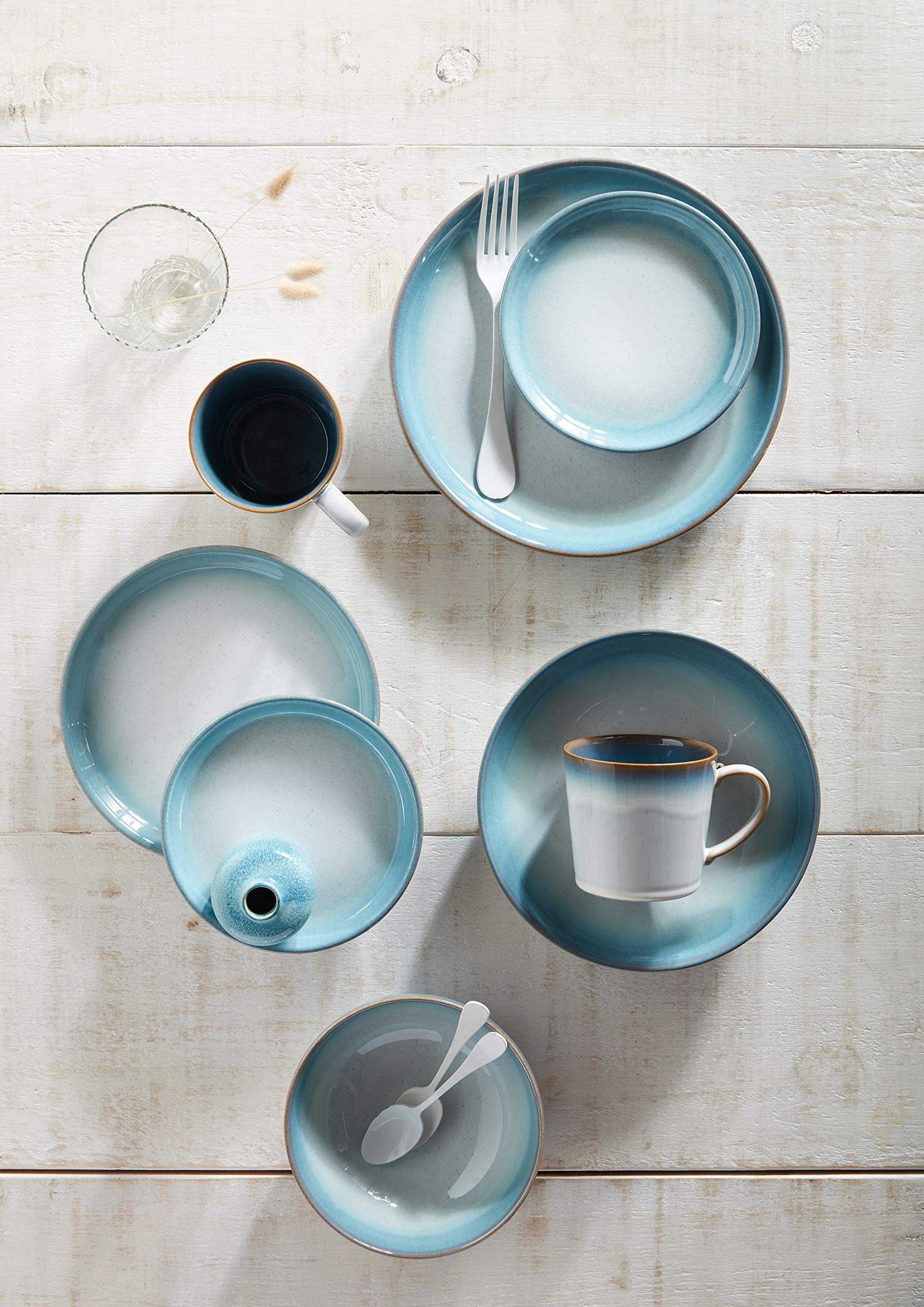 Denby - Azure Haze Blue Coupe Small Plates Set of 4 - Stoneware Ceramic Plates For Everyday Use - Dishwasher, Oven, Microwave, Freezer Safe - Blue,