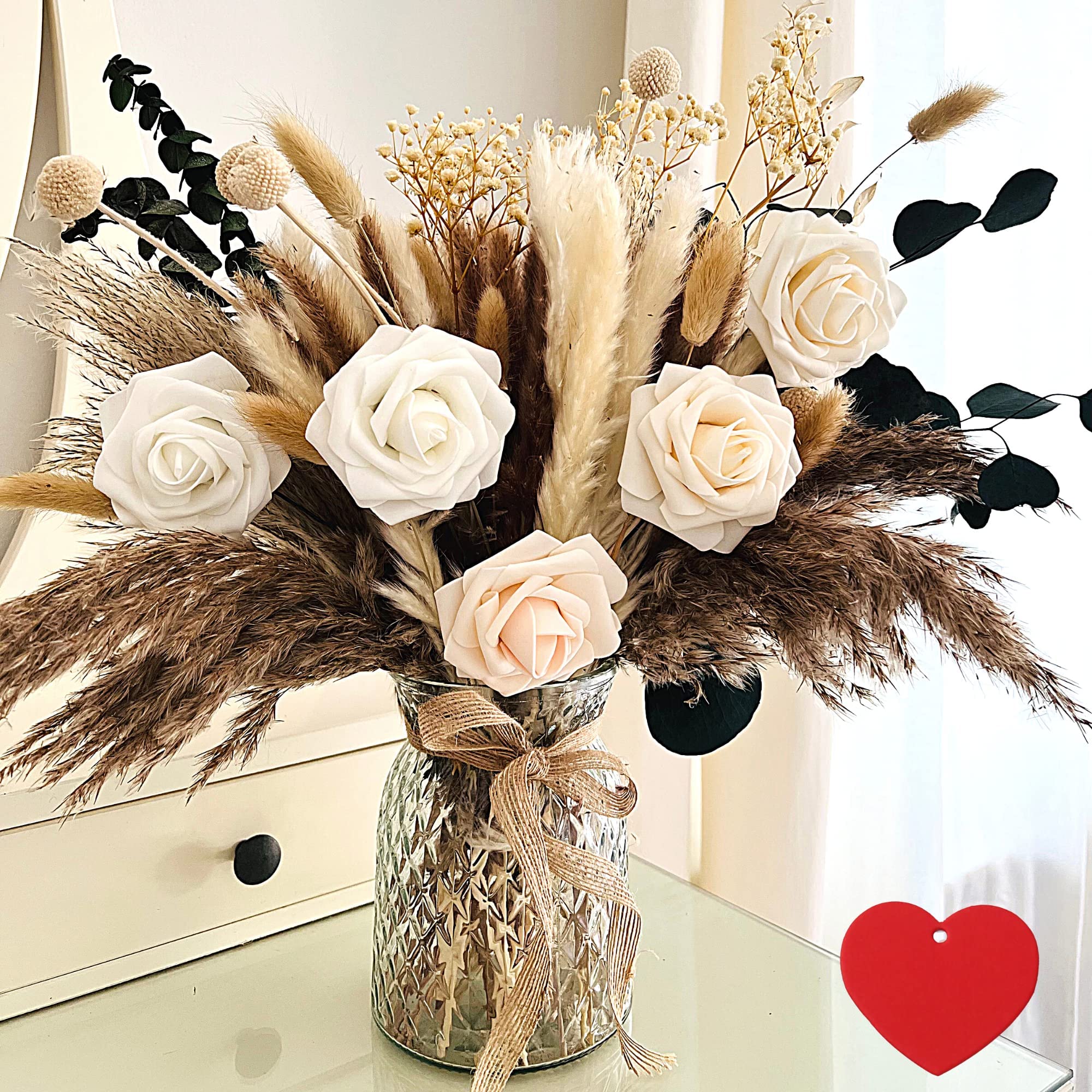 Artificial Flowers In Vase For Dining Table Centrepiece, Pampas Grass With Vase Included For Living Room Bedroom Decor, Artiticial Flowers Prime